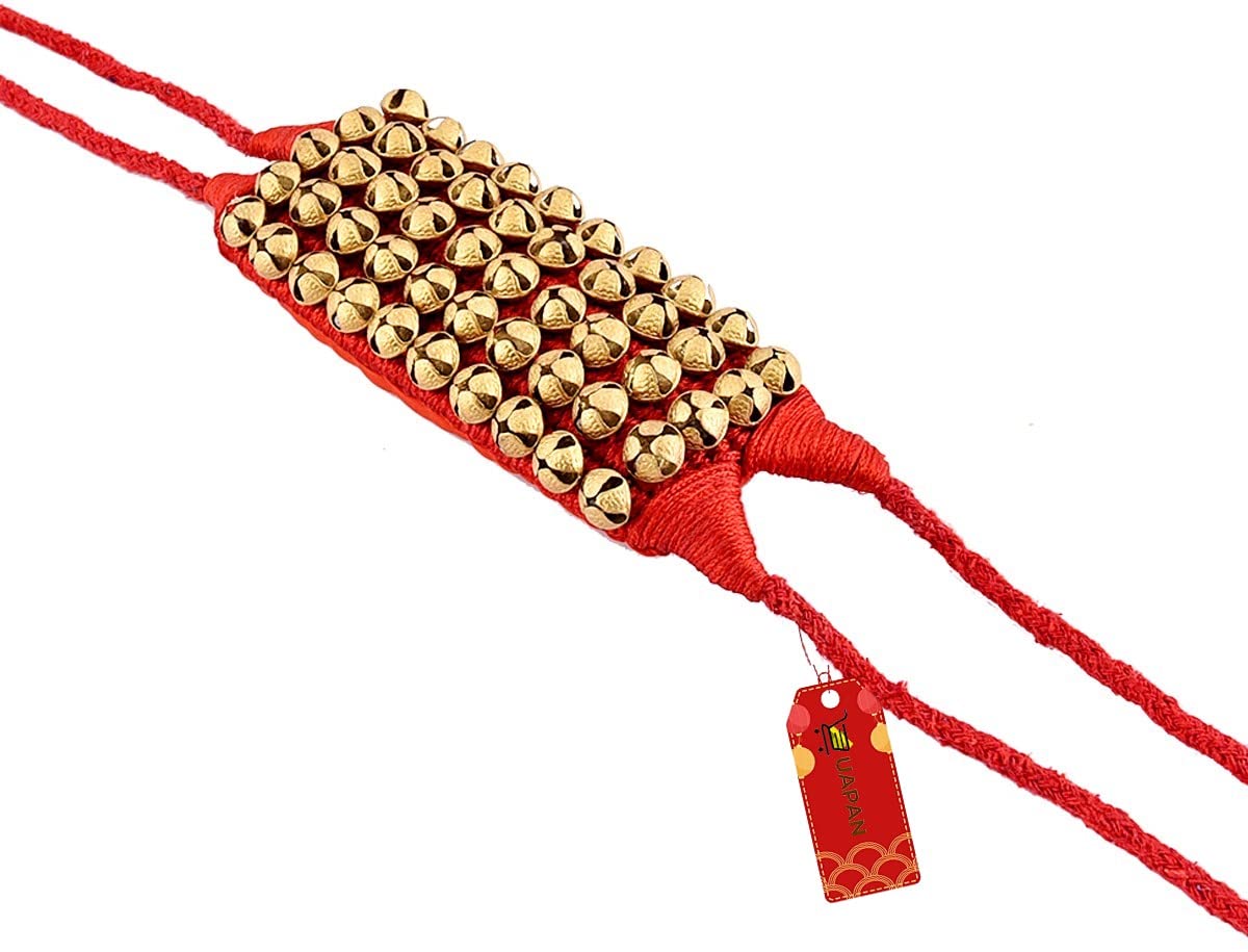 UAPAN Brass Ghungroo Anklets Bells (5 Line Double string Pad, Red, Pair)