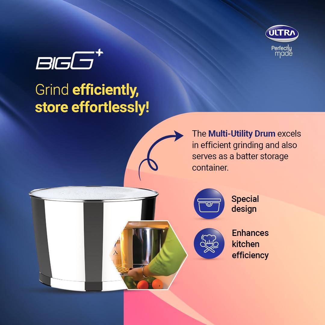 Ultra Stainless Steel Bigg+ 2.5L Wet Grinder (Blue)