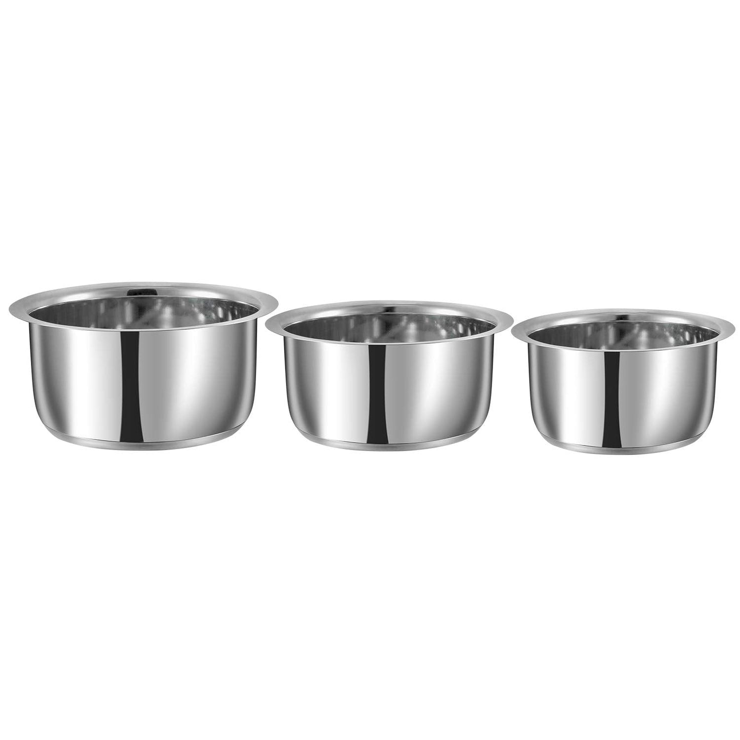 Vinod Stainless Steel Capsule Bottom Tope/Patila Combo Set Of 3 Pcs-2.7 Liter(14Cm Diameter),3.4 L(15Cm Diameter)And 4 L(16Cm Diameter)-Silver