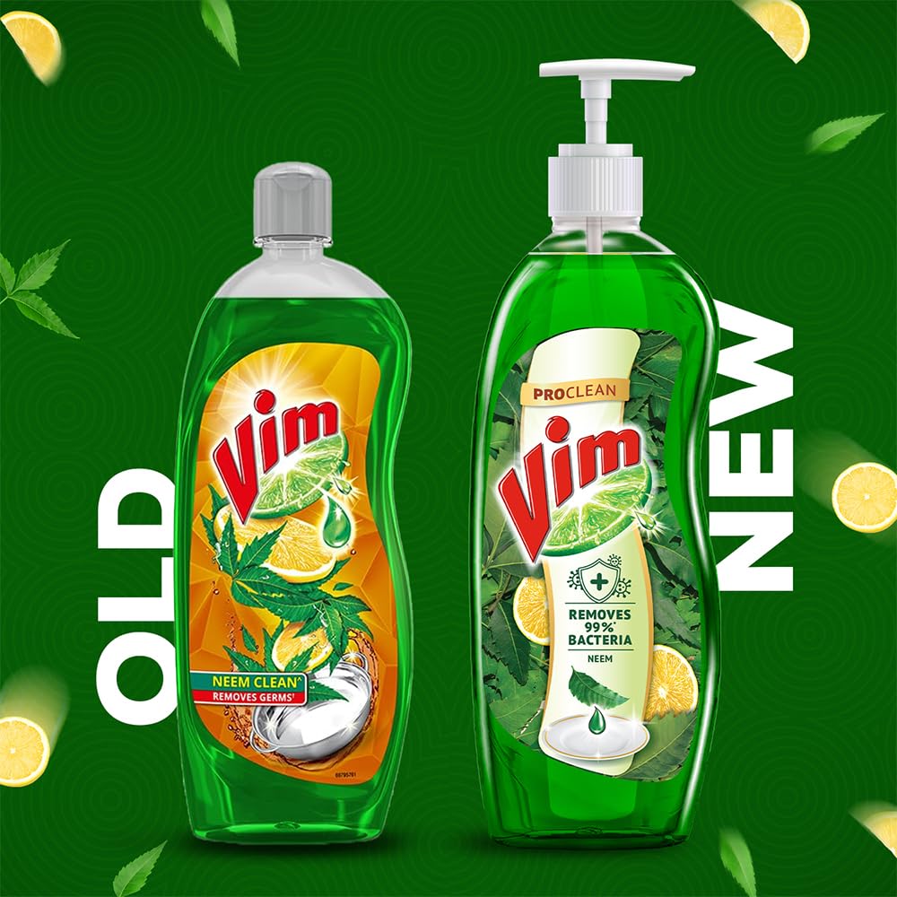 Vim ProClean Dishwash Liquid Gel with Neem, Removes 99%* Backeteria, Removes tough grease and odours, 750ml