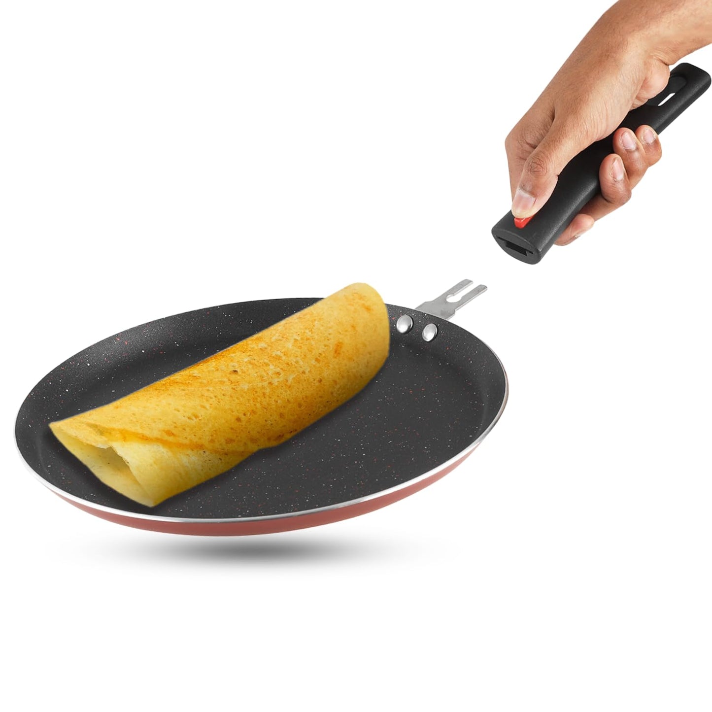 Vinod Popular Aluminium Non Stick Dosa Tawa with Detachable, Removeable Handles - 28 cm / 3 mm Thick/Compact Storage/Toxin Free/Long Lasting/Induction Base - 2 Year Warranty