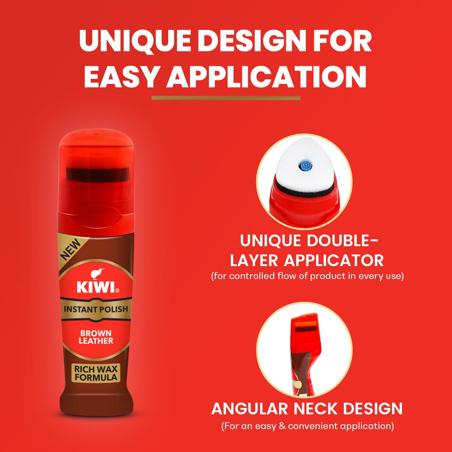 4x Kiwi Instant Polish - Brown Leather 75ml each - Pack of 4