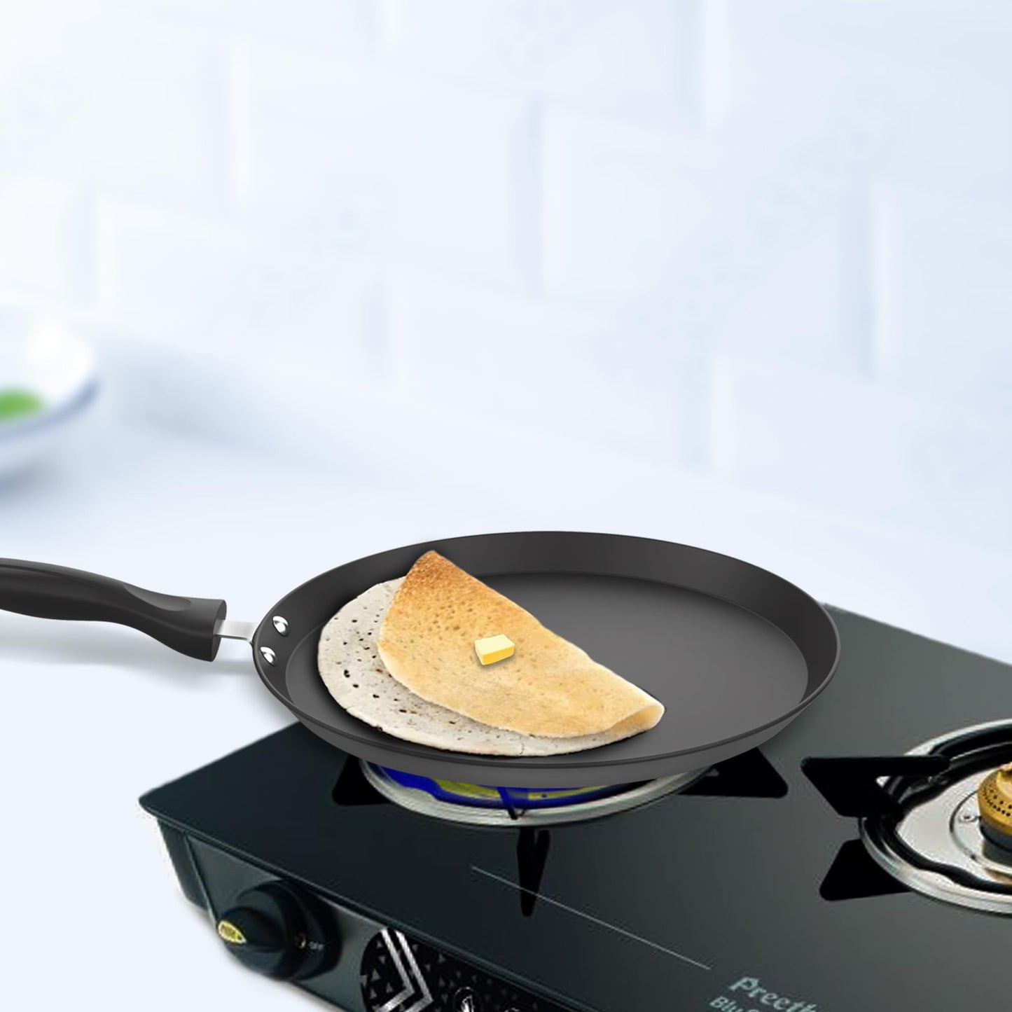 ‎Preethi Daily Collection Non Stick Tawa | 5 Star Non Stick Performance | Grey | 28 cm