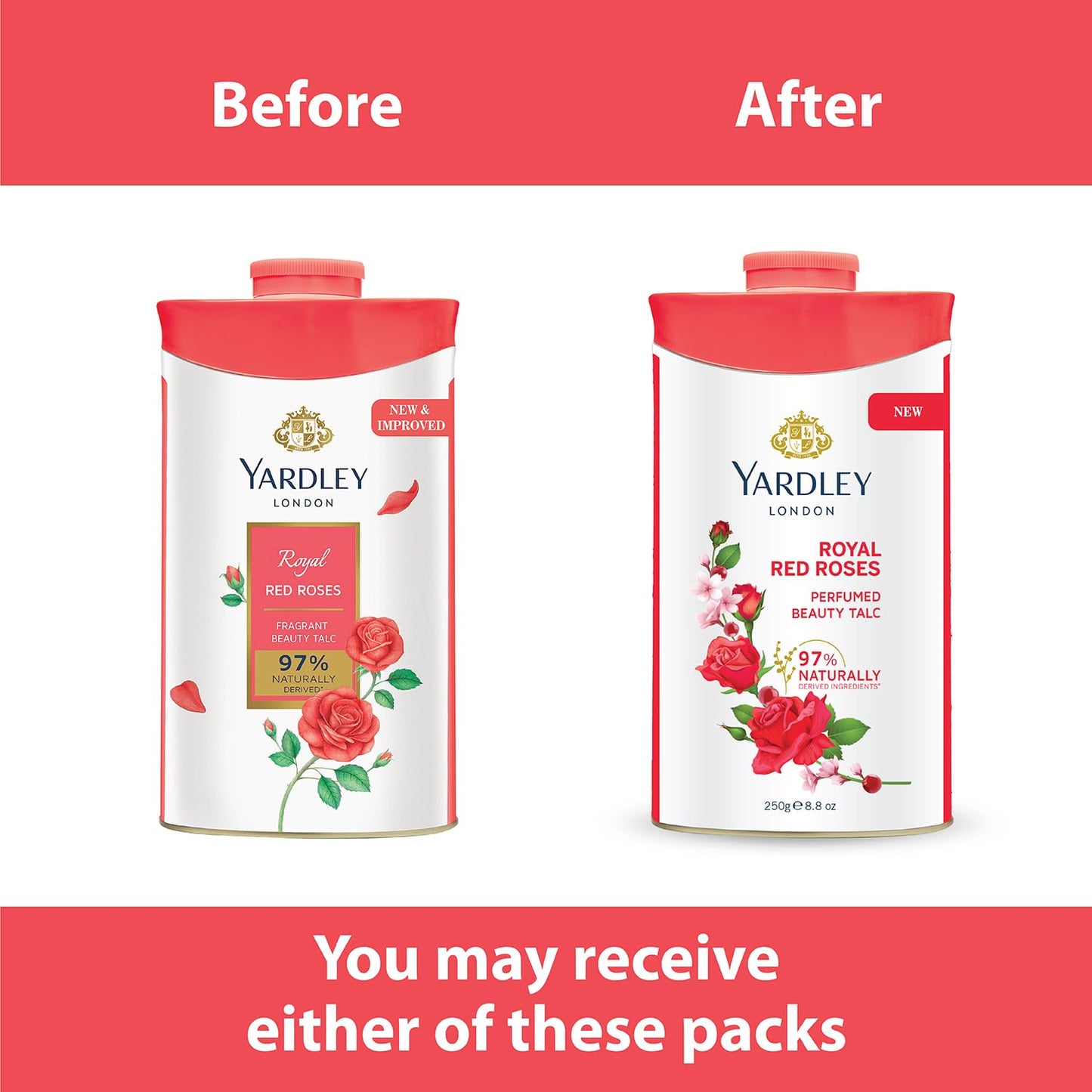 4x Yardley London Royal Red Roses Perfumed Talc| Fragrant Beauty Talc for Women| Smooth Texture| 250g - Pack of 4
