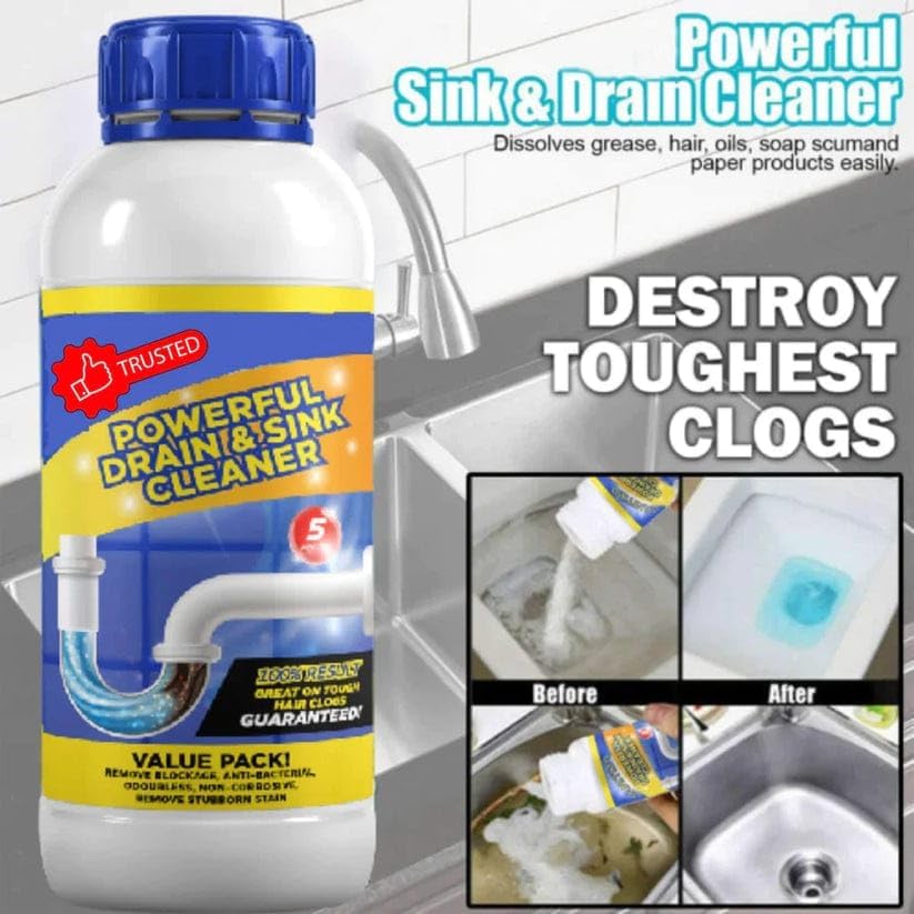 SAKSAA Powerful Drain Blockage Automatic Toilet Cleaner Sink Cleaner Powder, Drain Cleaner & Clog, Blockage Cleaner, Unclogs and Pack, Sink opner [Pack of 1]