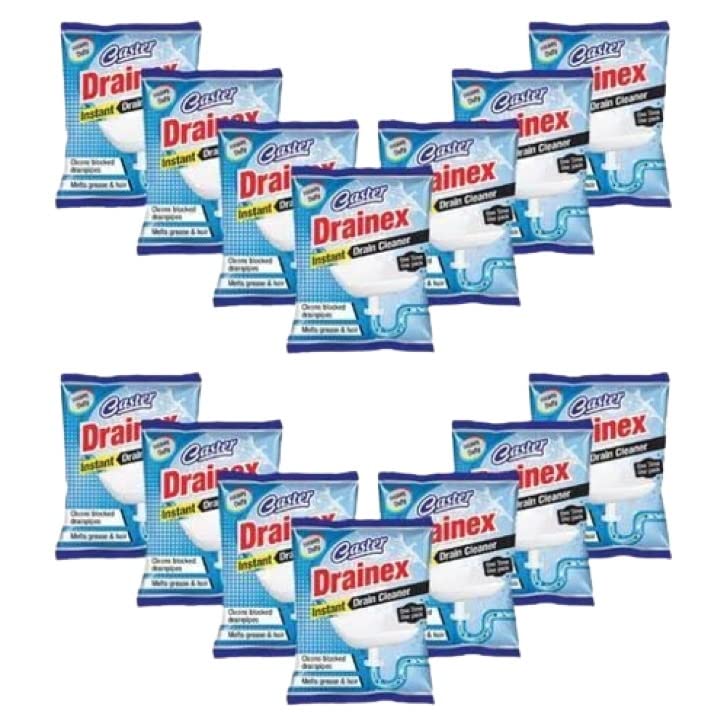 CASTER Drainex Drain Cleaner Powder Removes Blockages in Pipes, Sinks And Septic Tanks (50 Gram) - Pack Of 14