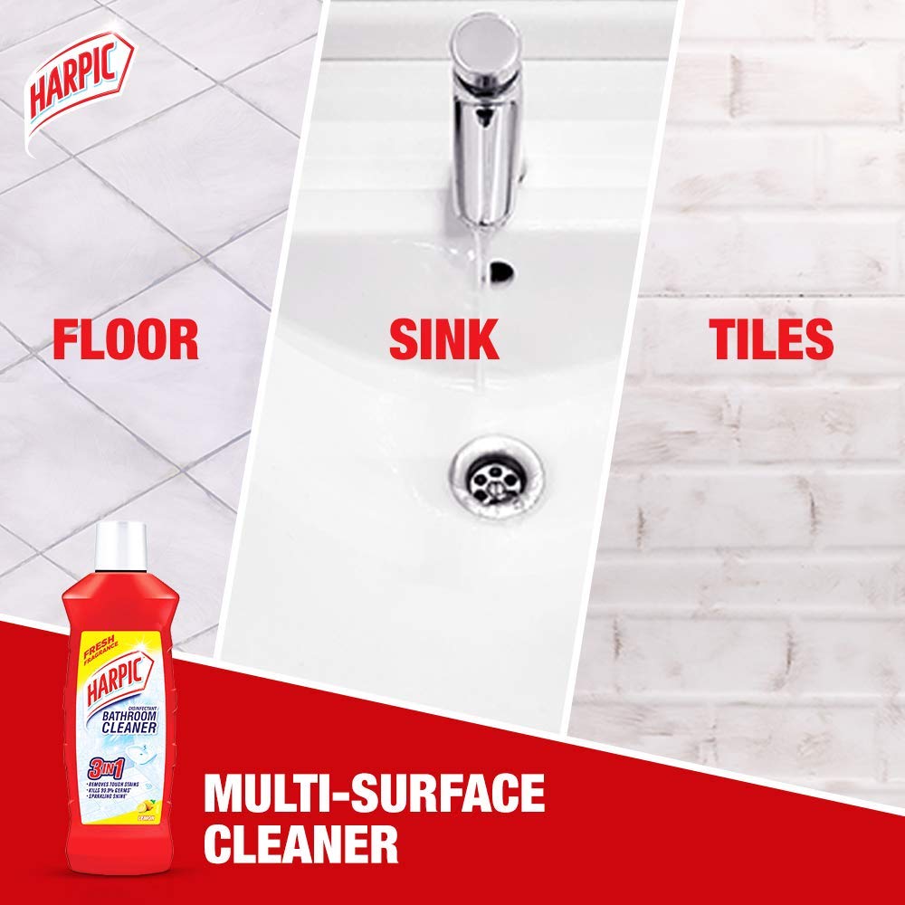 Harpic Bathroom Cleaner Liquid, Lemon - 1 Litre | New Thicker Bathroom Floor Cleaner | Red Harpic Bottle