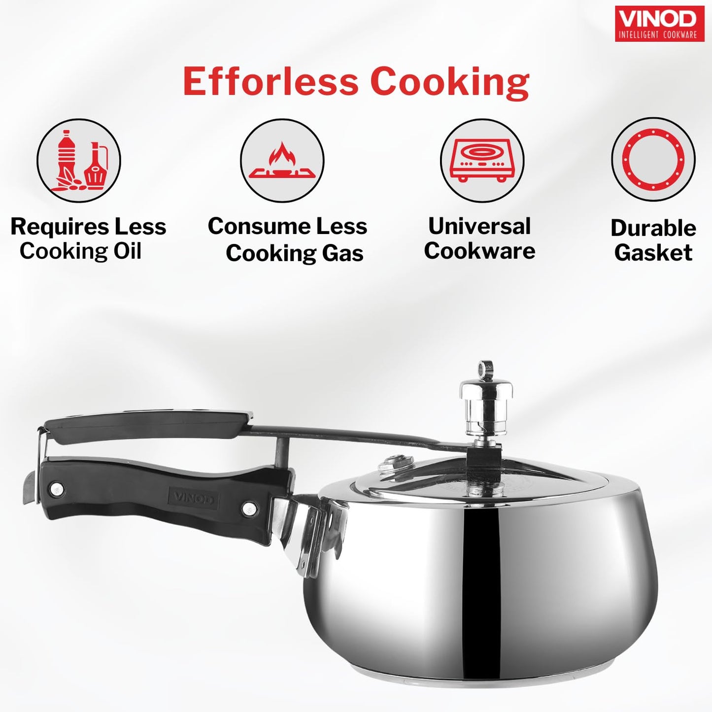 Vinod Europa Stainless Steel Inner Lid Pressure Cooker - 3 Litre | Handi Shape | Sandwich Bottom Cooker | Induction and Gas Base | ISI and CE certified - 2 Years Warranty