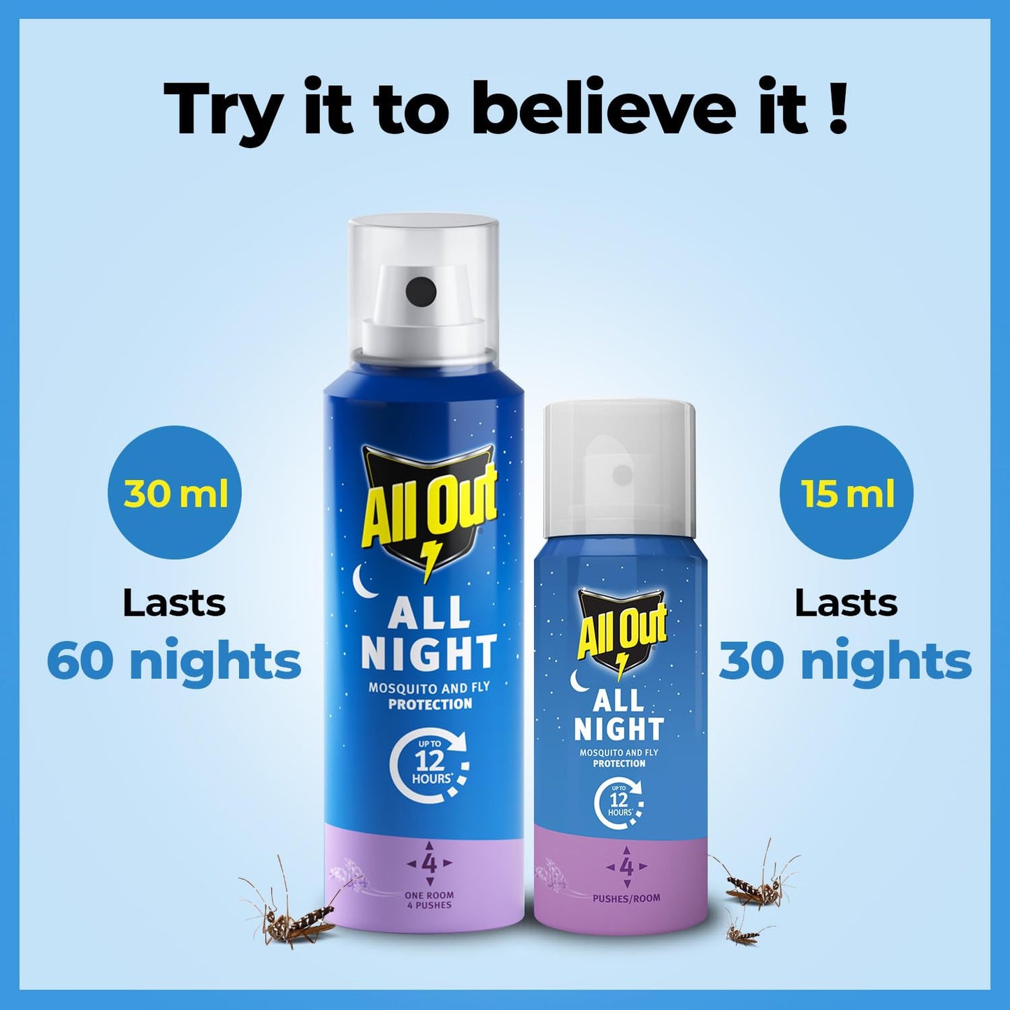 All Out All Night Mosquito Repellent Spray, 30ml | 1 Spray in Each Top Corner of the Room for 12 Hours Mosquito Protection | Lasts 60 Nights