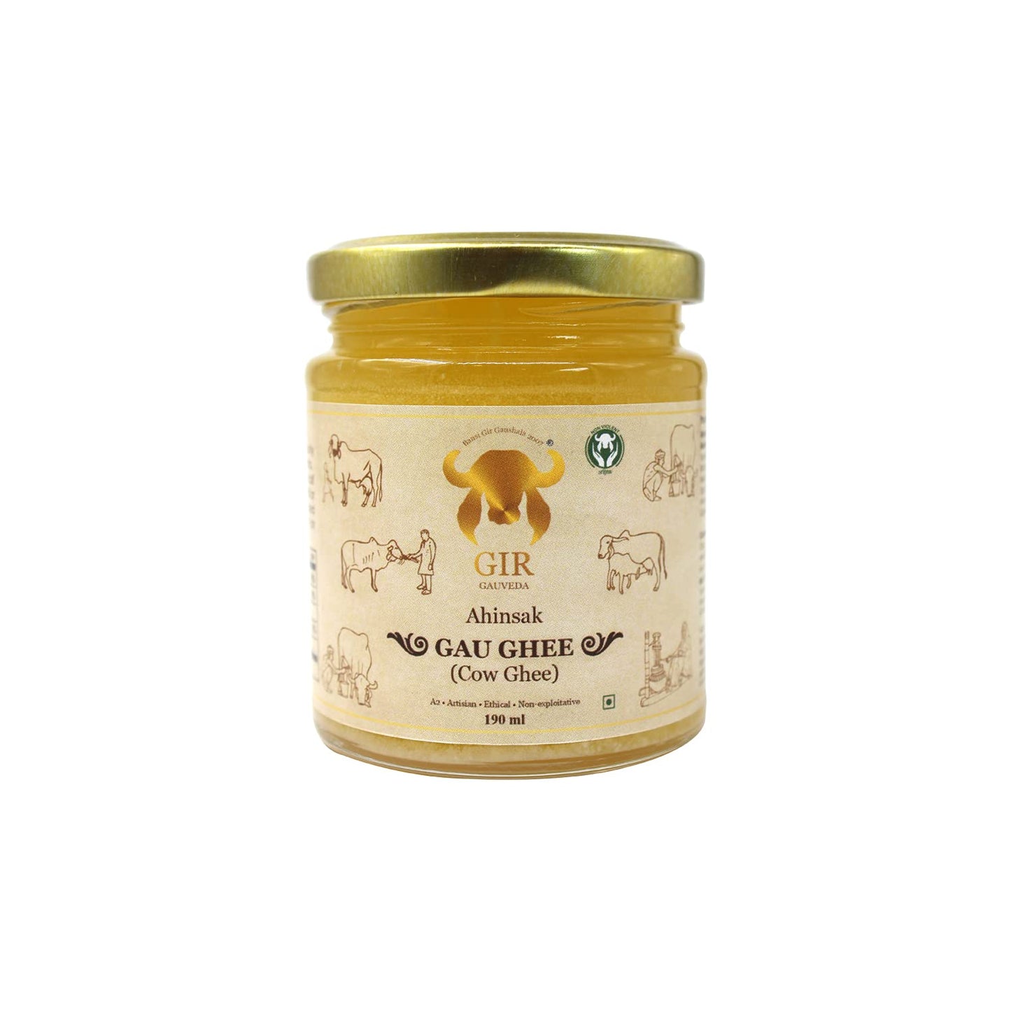 Gir Ahinsak Gau Ghee – Vedic, Ethical, Desi Pure Breed Gir Gaumata (A2), Bilona, Grass-Fed, Non-GMO – Good for Health, 190 ml