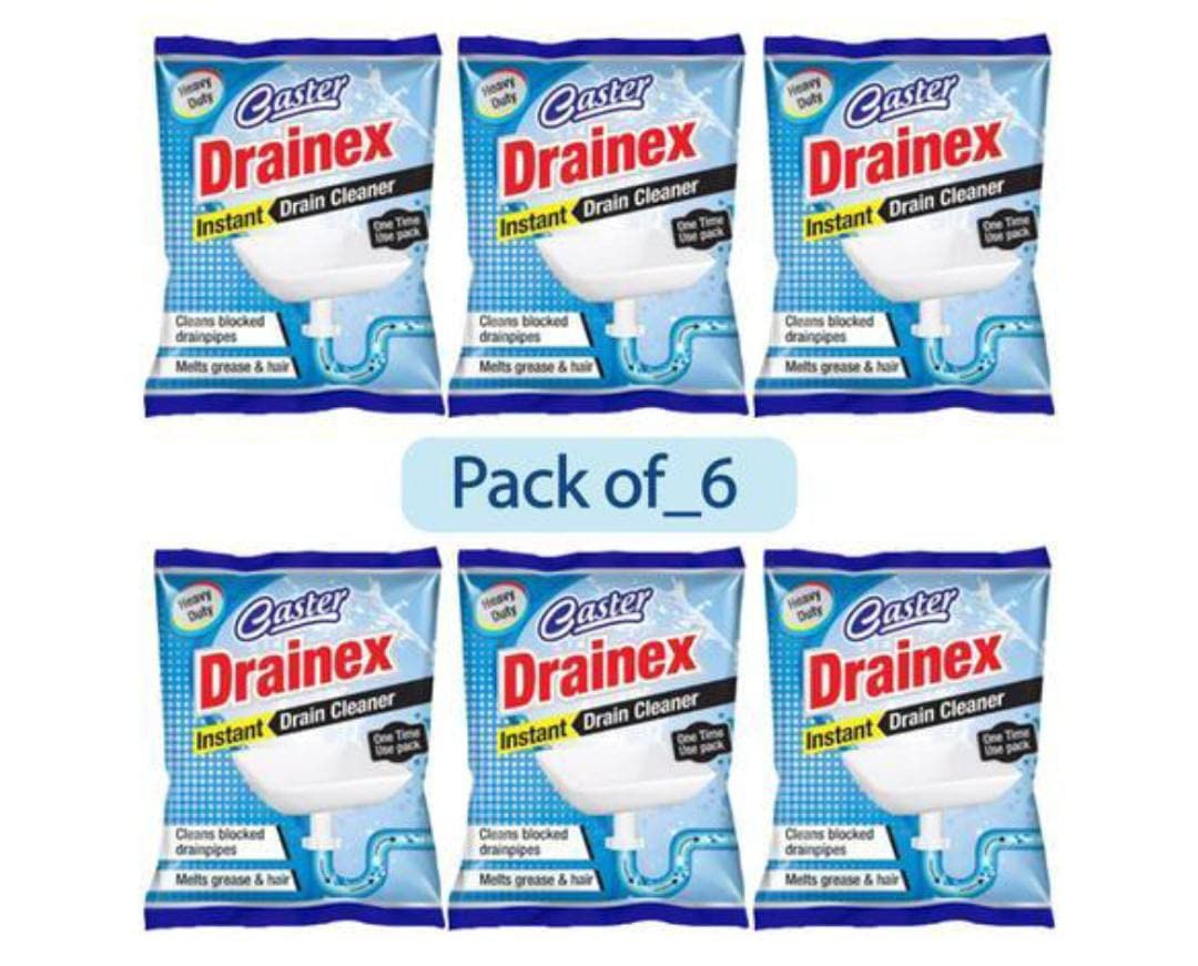 CASTER Drainex Drain Cleaner Powder Removes Blockages in Pipes, Sinks And Septic Tanks (50 Gram) - Pack Of 6