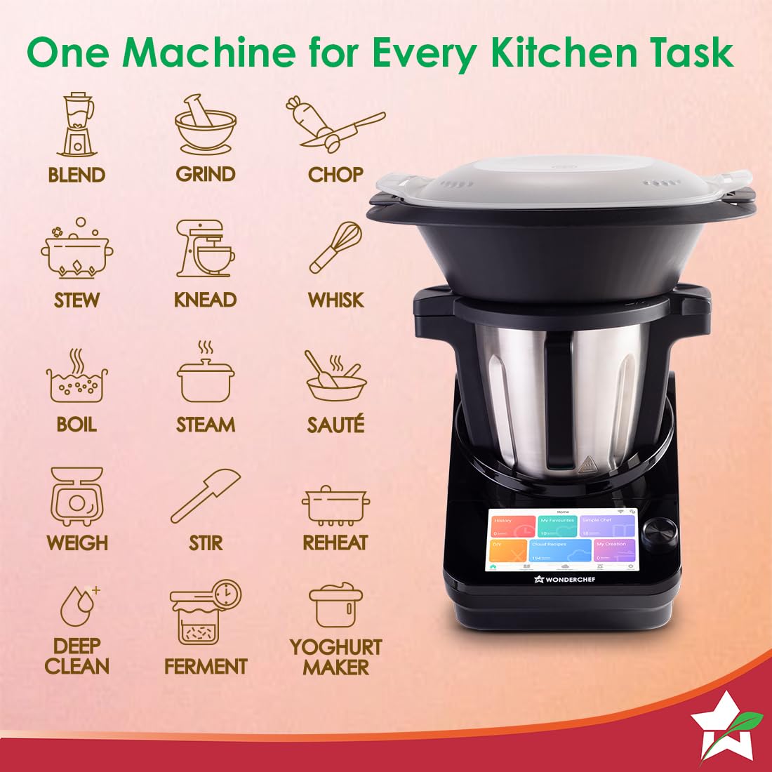 Wonderchef Chef Magic | All-in-One Kitchen Robot | Automatic Chopping, Sautéing, Stirring, Kneading, Steaming & more | Wi-fi & Mobile App | Pre-Loaded Recipes by Chef Sanjeev Kapoor | 2 Year Warranty