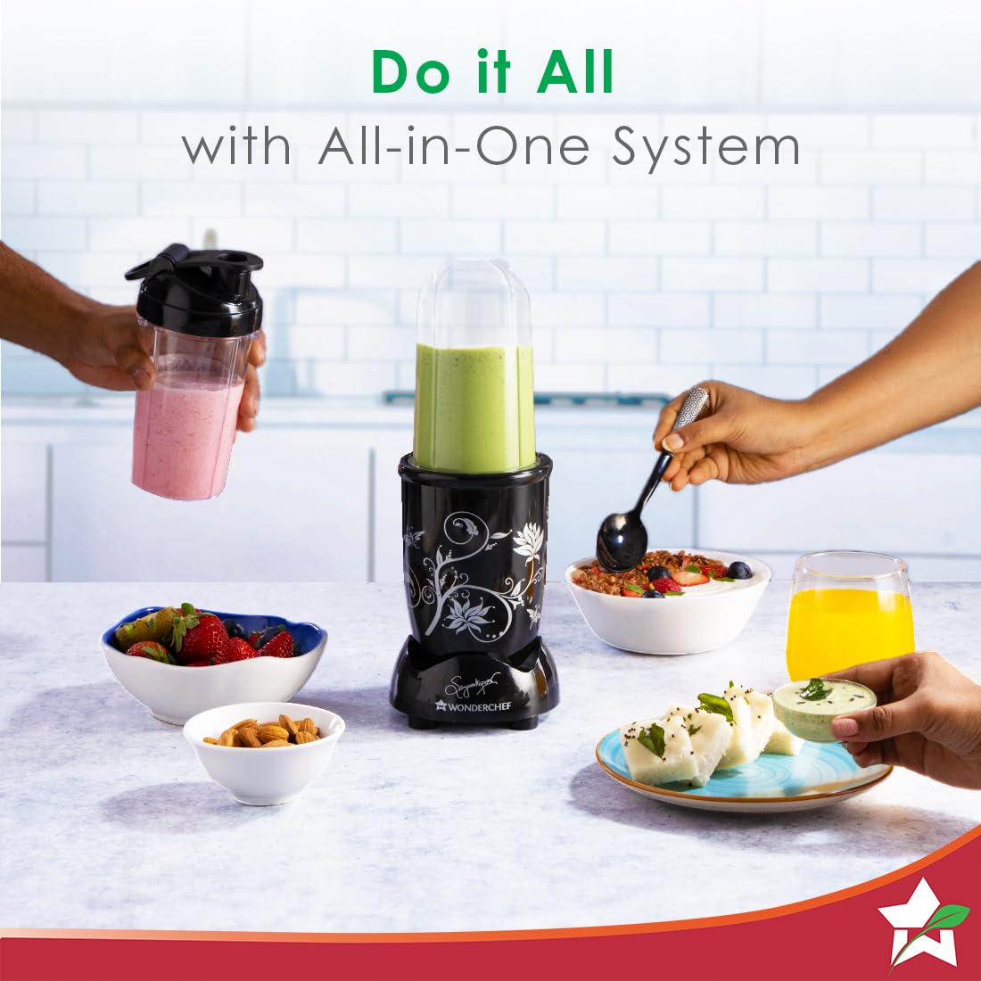 Wonderchef Nutri-blend Mixer Grinder Blender, Smoothie Maker, 3 Unbreakable Jars (Blending, Grinding, and Sipper Jar), 500W 22000 RPM 100% Full Copper Motor, SS Blades, 2 Year Warranty, Black