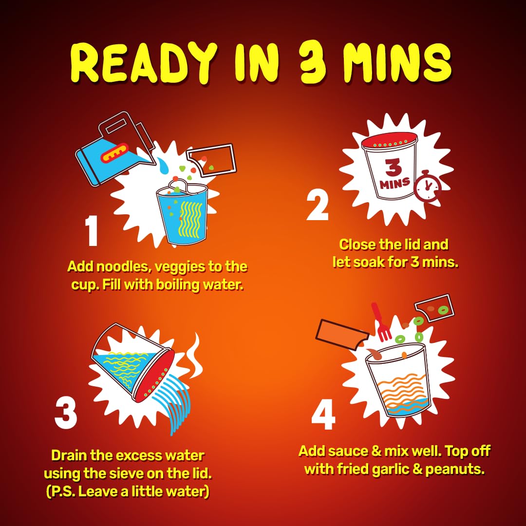 25x MasterChow Instant Cup Noodles - 2X Spicy Korean Noodles | Delicious Saucy Authentic Korean Taste with Extra Veggies | 100g - Pack of 25