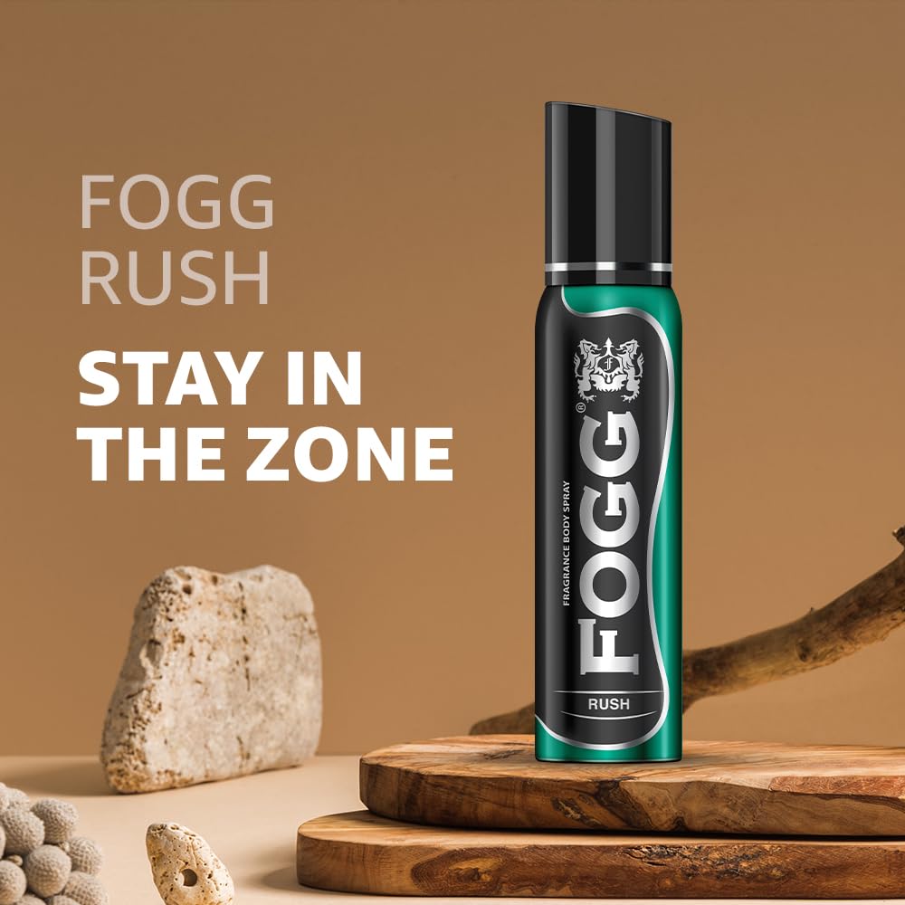 4x Fogg Rush No Gas Deodorant for Men, Long-Lasting Perfume Body Spray, 150 ml each - Pack of 4