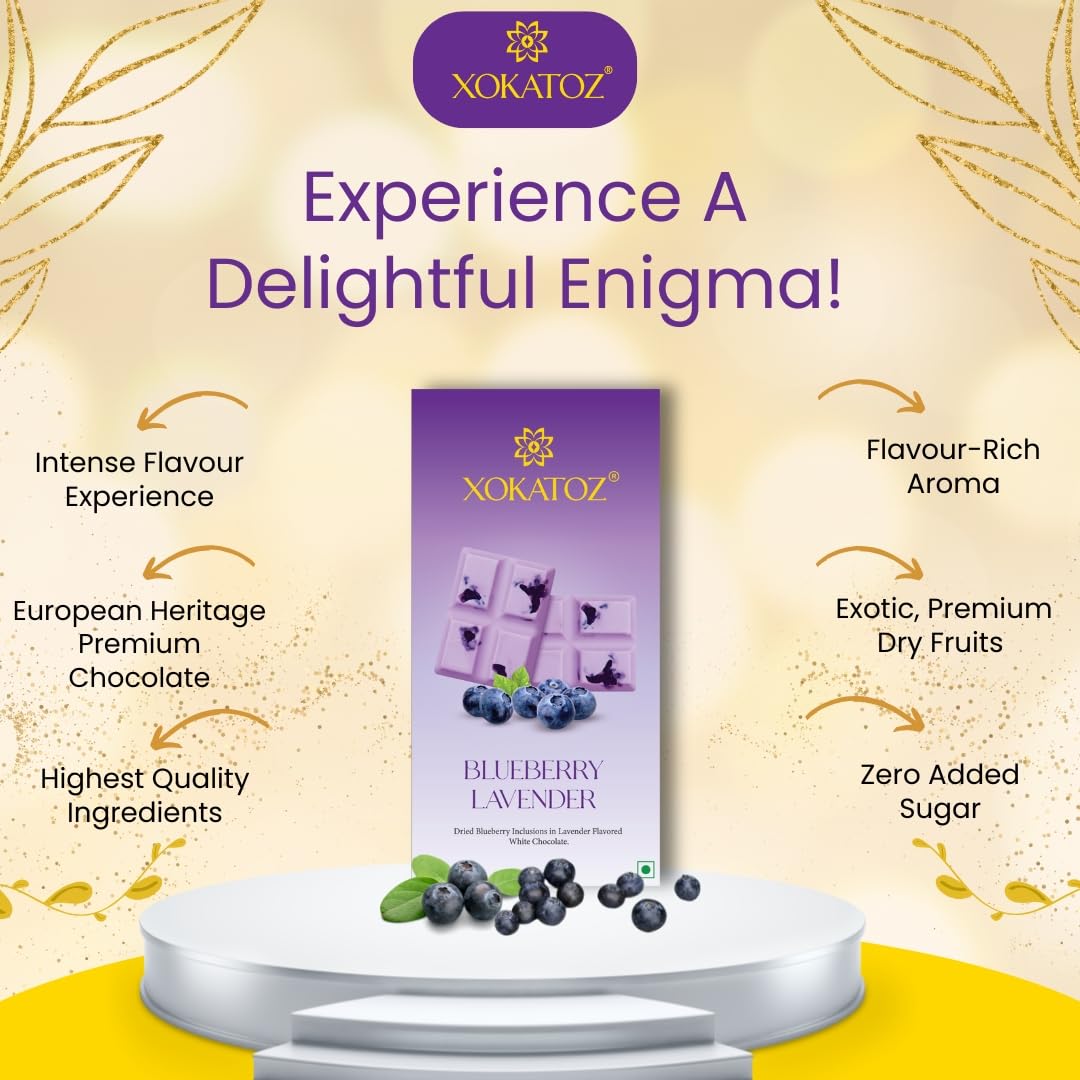 XOKATOZ Exotic Premium Chocolate - 1 Blueberry Lavender Flavoured White Chocolate Bars - Gift set - Pack of 1, 75g (75g x 1)