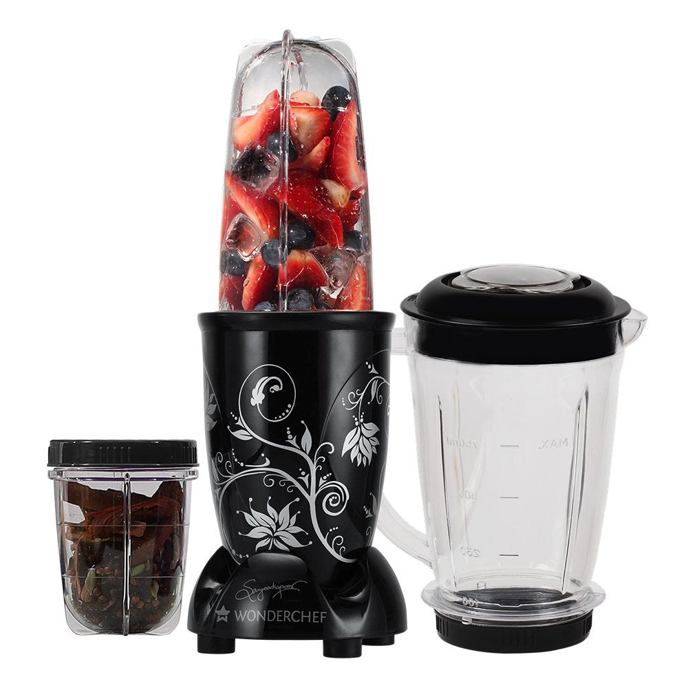 Wonderchef Nutri-blend Juicer, Mixer, Grinder, Blender & Smoothie Maker | 22000 RPM, 500W |100% Full Copper Motor | 3 unbreakable jars | 2 Years warranty | Recipe book by Chef Sanjeev Kapoor | Black