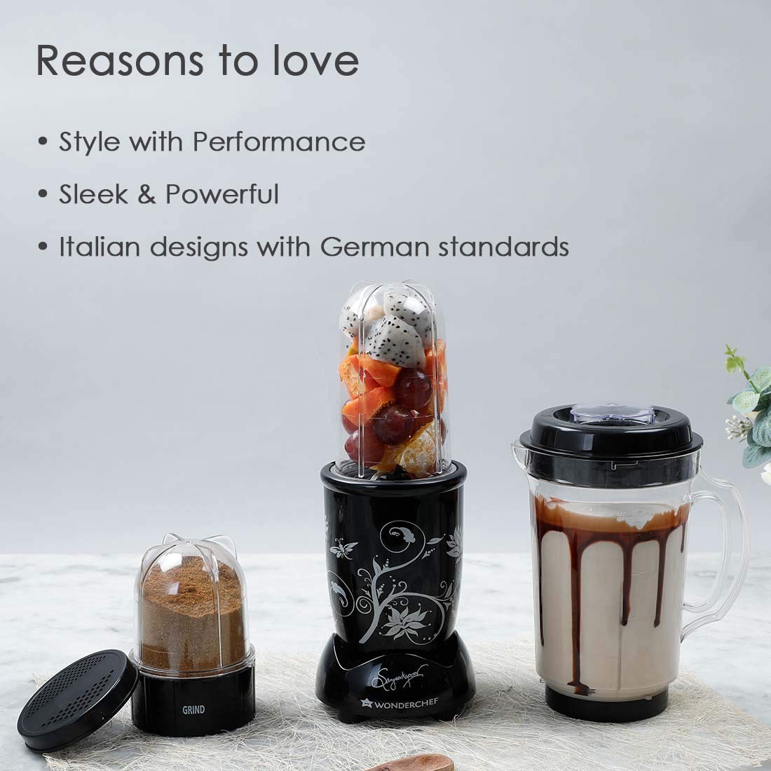 Wonderchef Nutri-blend Juicer, Mixer, Grinder, Blender & Smoothie Maker | 22000 RPM, 500W |100% Full Copper Motor | 3 unbreakable jars | 2 Years warranty | Recipe book by Chef Sanjeev Kapoor | Black