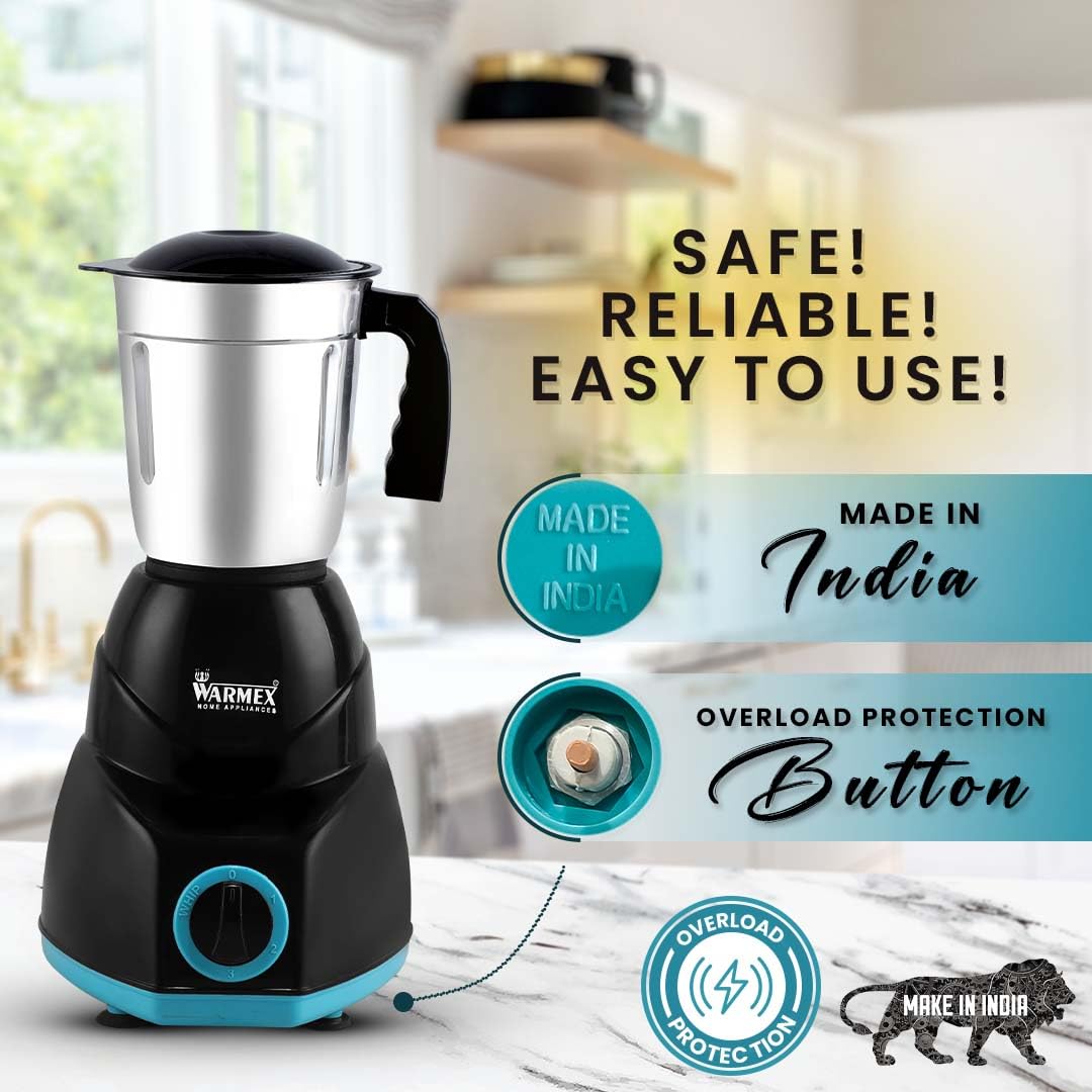 Warmex 500W Mixer Grinder with 3 Jars + 2 Years Warranty, Powerful Motor for Efficient Grinding & Blending, Durable & Versatile Kitchen Appliance, Ideal for Home Cooking Needs, Reliable Performance