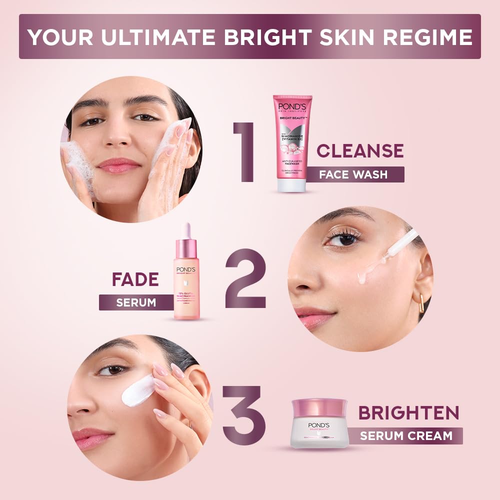 4x Pond's Bright Beauty Anti-Spot Serum Cream with Niacinamide and SPF 15 PA++, Fades Dark Spots and Reveals Bright Skin, 50g each - Pack of 4