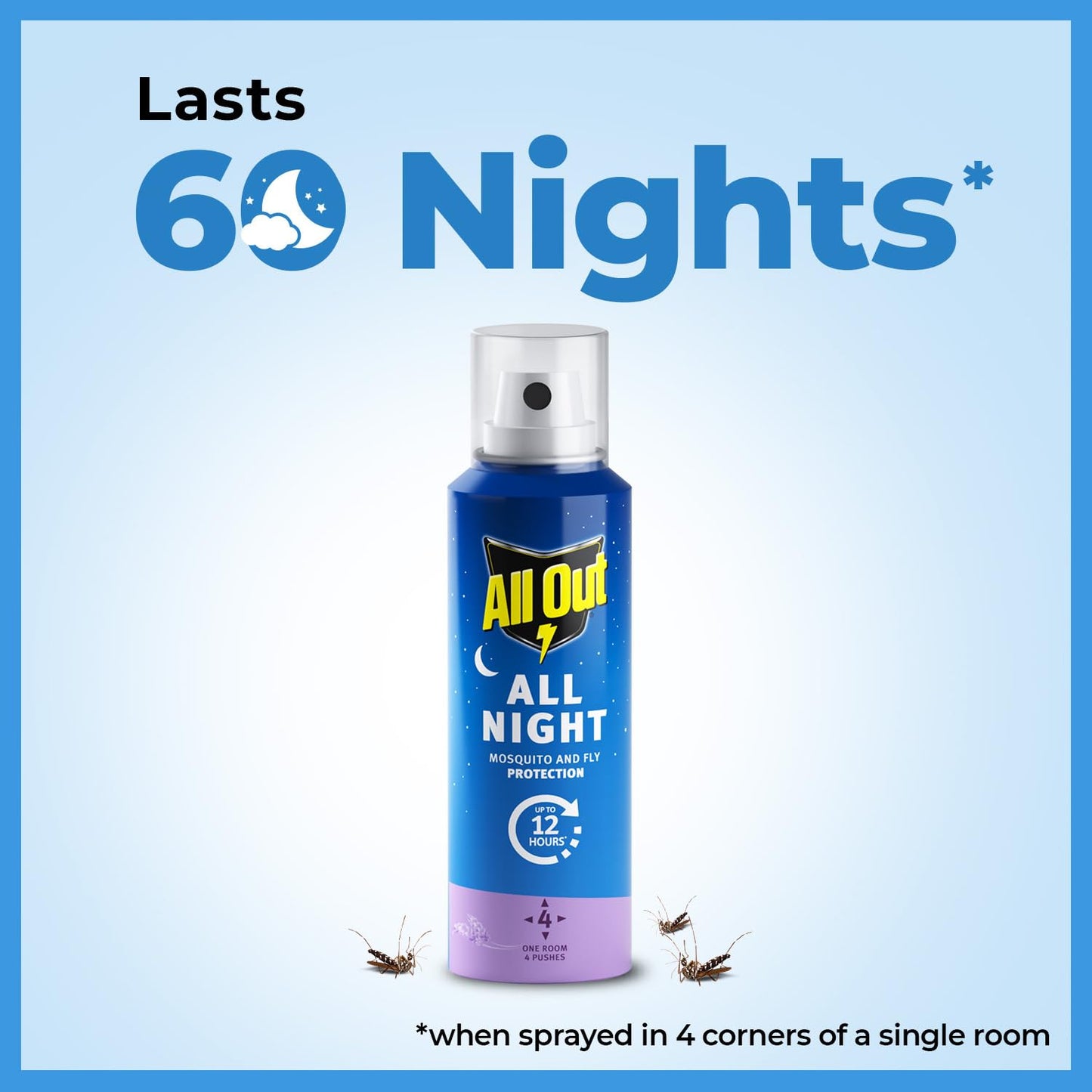 All Out All Night Mosquito Repellent Spray, 30ml | 1 Spray in Each Top Corner of the Room for 12 Hours Mosquito Protection | Lasts 60 Nights