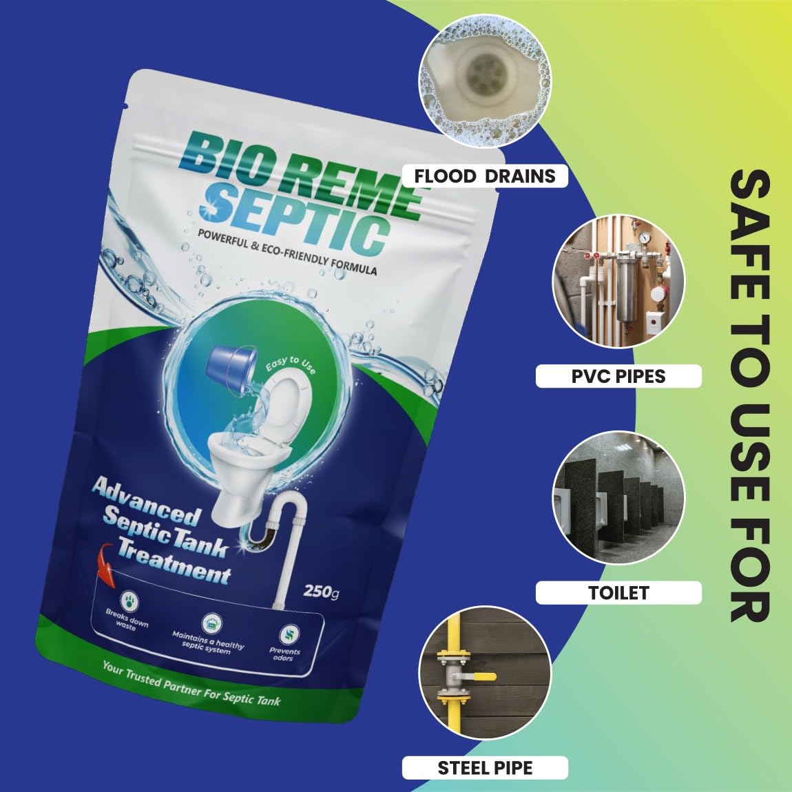 Bio Reme Septic Tank Cleaner Bacteria Reduces Sludge Build-Up Odour Removing Powder Bacteria Eco Friendly Available In Pack of 1 (250 Gm)