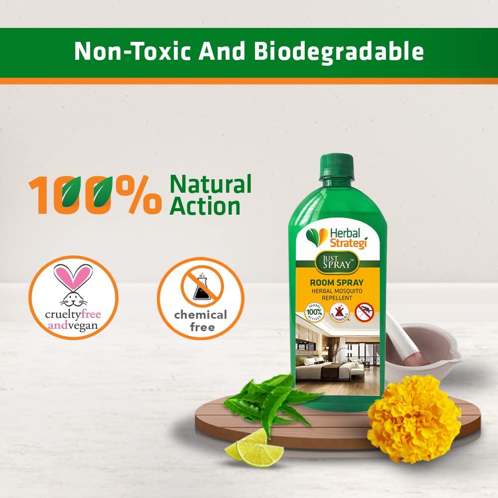 Herbal Strategi Mosquito Repellent Room Spray Refill - 500ml | Effective Against Mosquitoes Causing Dengue Zika Chikungunya | 100% Herbal and Chemical Free | Baby and Pet Safe | Ayush Certified