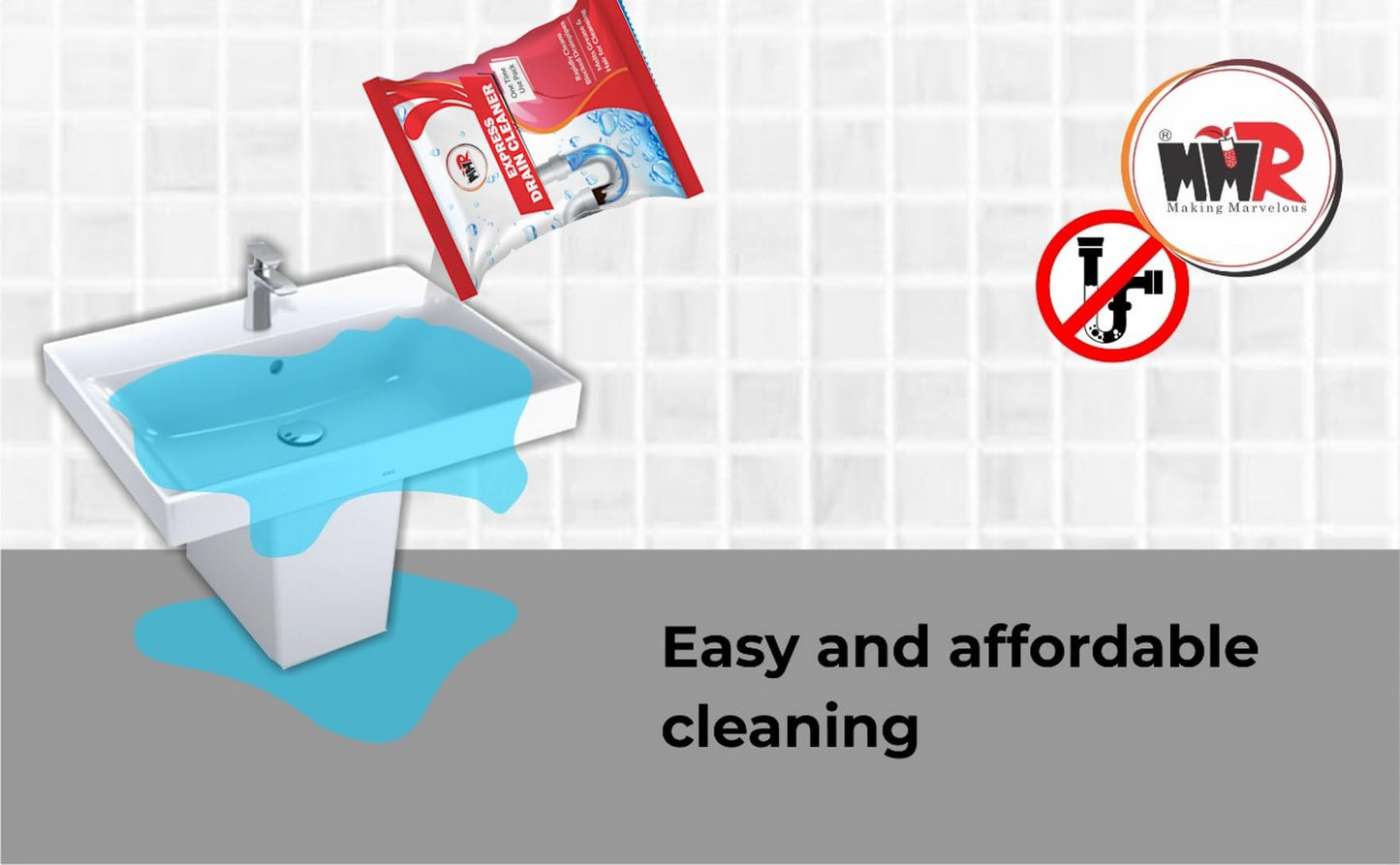 MMR Making Marvelous Drain-Insta All Pipe Safe Express Drain Cleaner powder Clear Clogged Sinks & Pipes (50gm, Pack Of 10)
