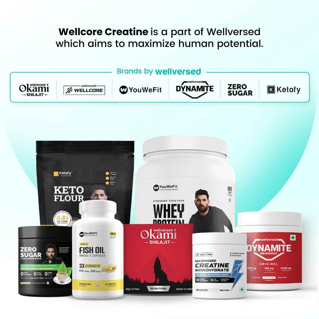 Wellcore - Pure Micronised Creatine Monohydrate (Fruit Fusion, 33 Servings) | Rapid Absorption | Enhanced Muscle strength & Power, Powder