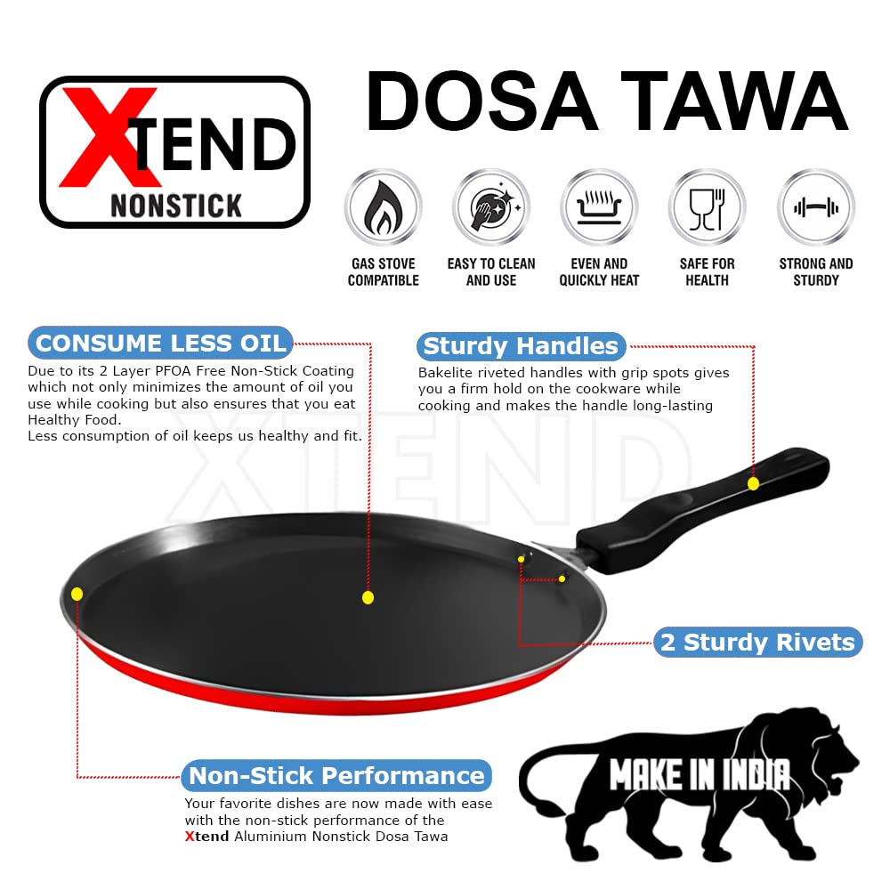 Xtend Supreme Nonstick Dosa Tawa and Concave Tawa(Roti Tawa) 2pcs Combo Set, 27.5 cm Diameter (Aluminium, Non-Stick) Gas Stove Compatible only