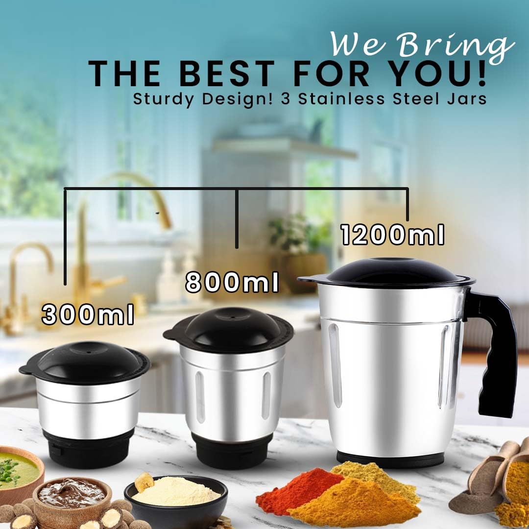 Warmex 500W Mixer Grinder with 3 Jars + 2 Years Warranty, Powerful Motor for Efficient Grinding & Blending, Durable & Versatile Kitchen Appliance, Ideal for Home Cooking Needs, Reliable Performance