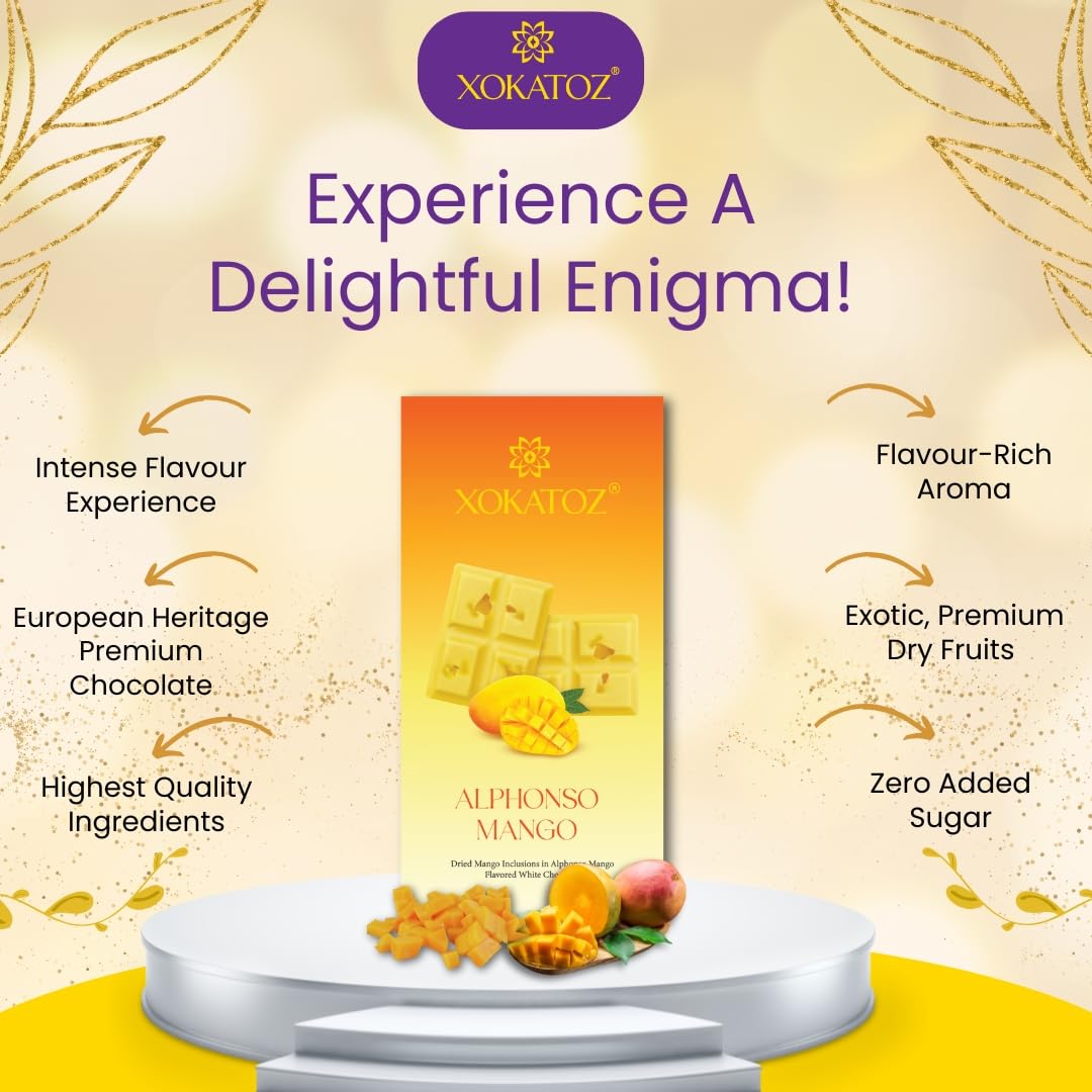XOKATOZ Exotic Premium Chocolate - 1 Alphonso Mango Flavoured White Chocolate Bar - Gift Set - Pack of 1, 75g (75g x 1)
