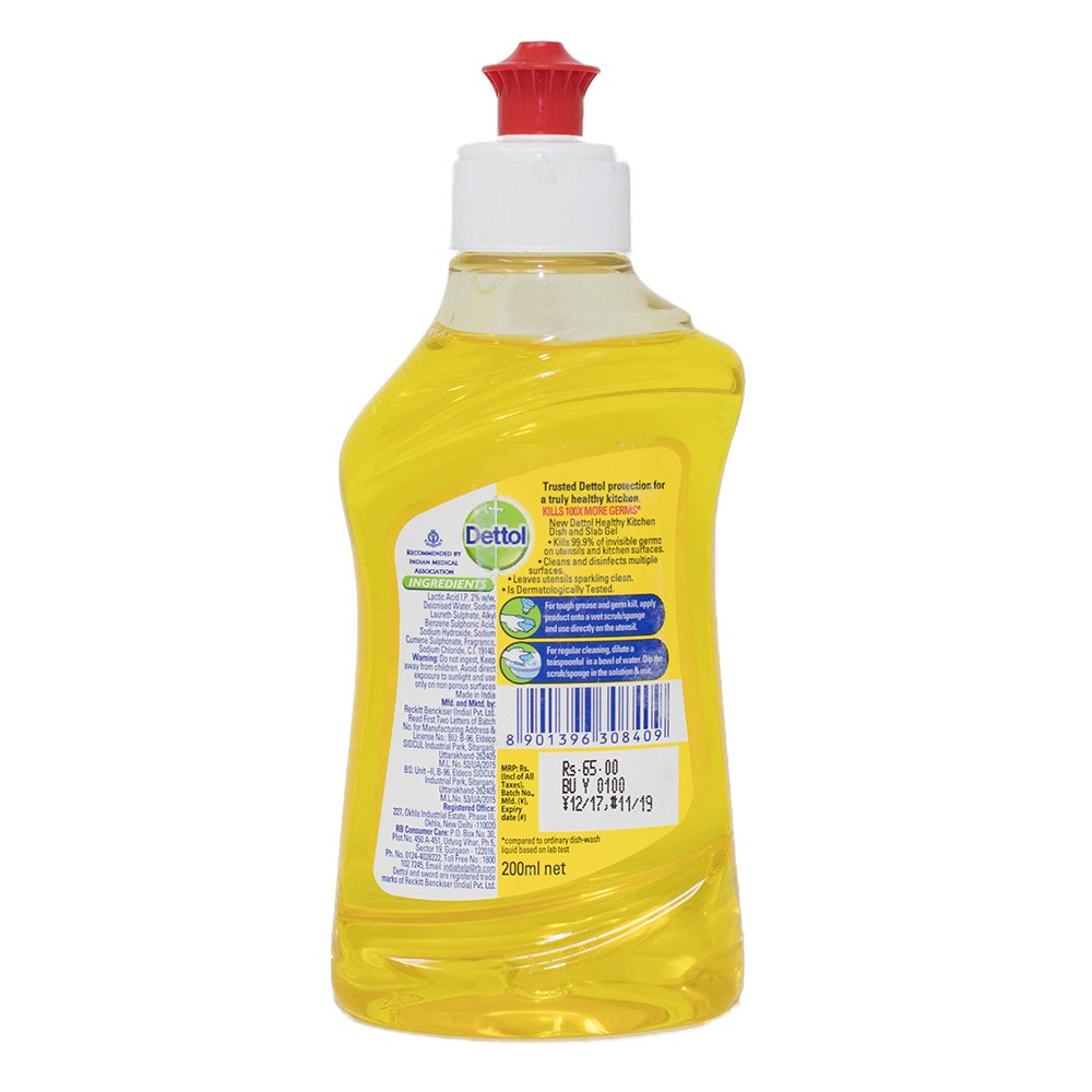 Dettol Kitchen Dish and Slab Gel - 200 ml (Lemon Fresh)
