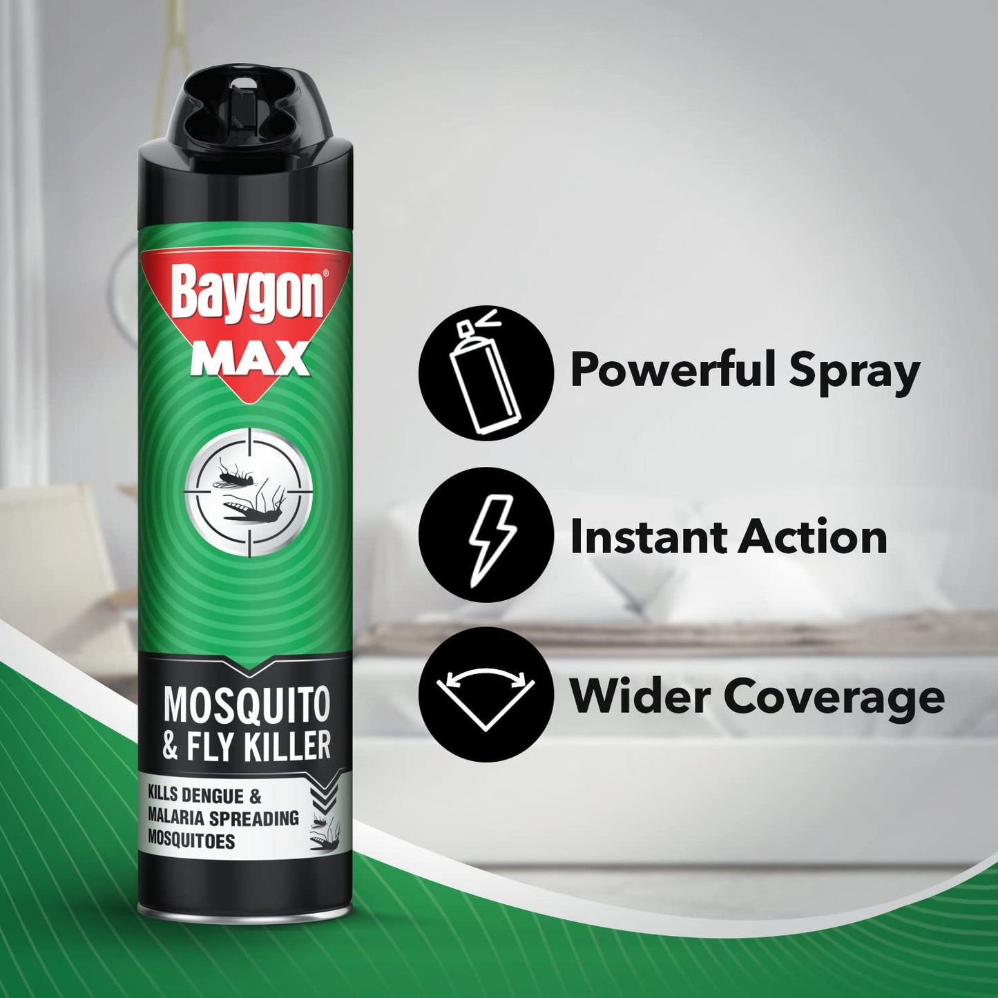 Baygon Mosquito & Fly Killer Spray- 400 ml, Green