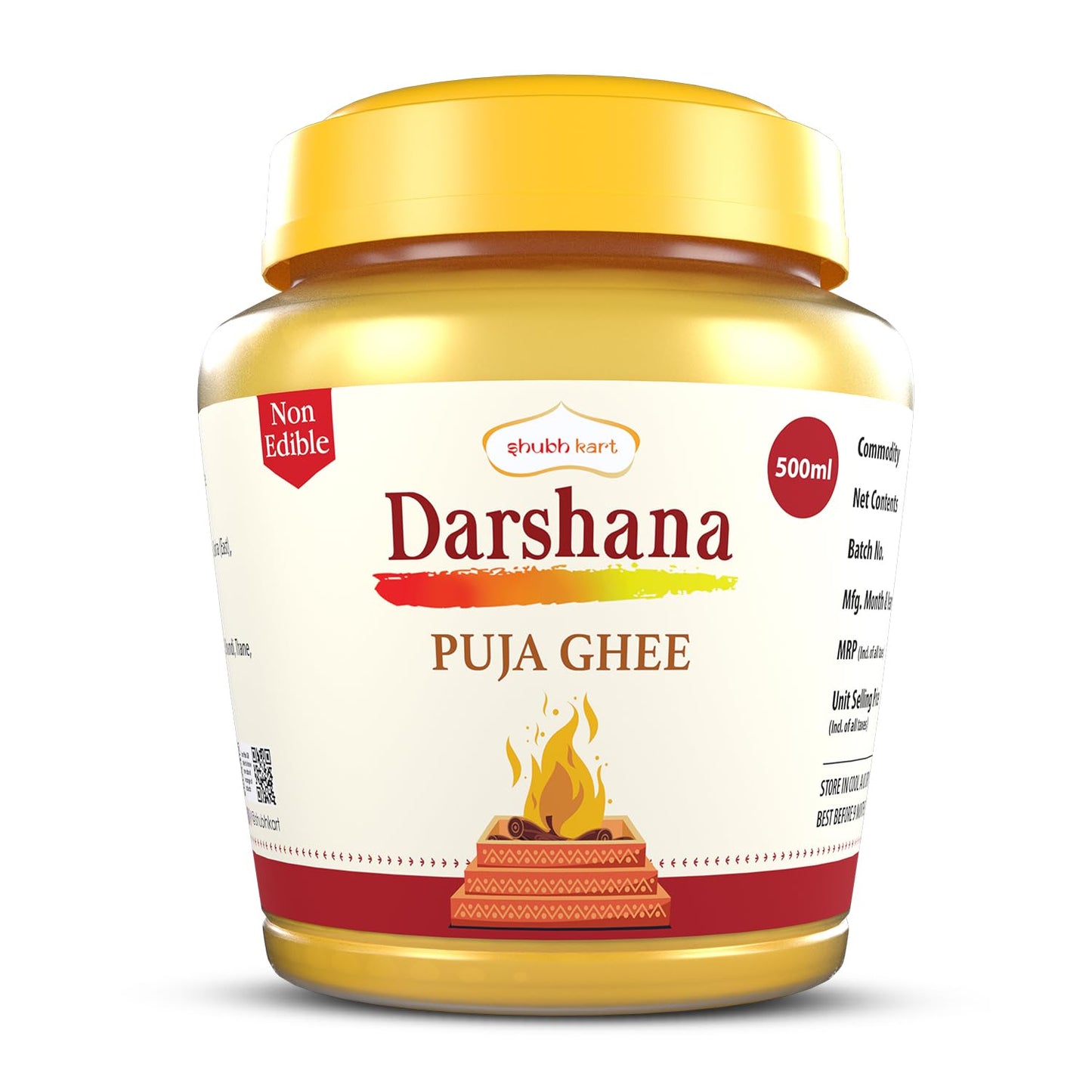 Shubhkart Darshana Puja Ghee - 500 ML for Daily Puja, Festivals| Puja Deepam Oil (Ghee for Pooja) Puja Ghee for Diya or lamp and Wicks or Batti | Rich in Aroma - 500ml Jar Pack | Non-Edible