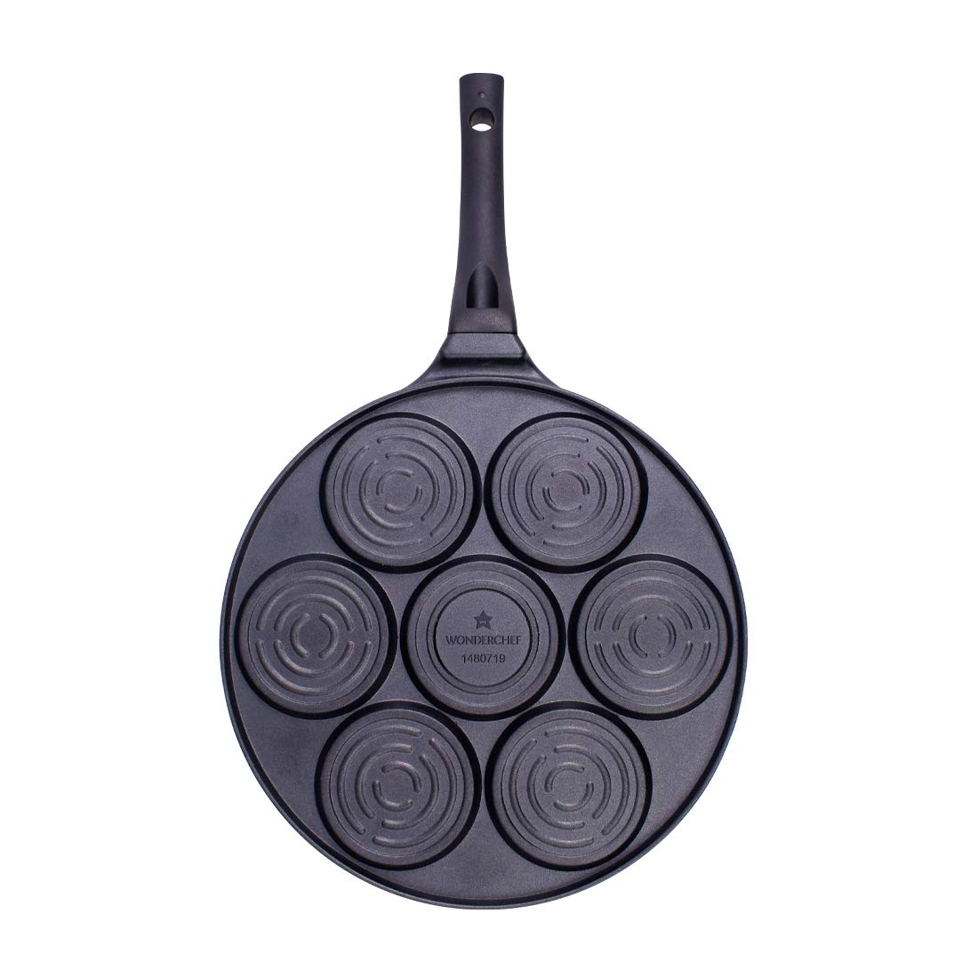 Wonderchef Inducta Multi Pan with 7 cavities | Healthy Non-stick | PFOA Free | Die-cast Body | Gas & Induction Friendly | Ideal For mini uttapams, round mini omelets, pancakes, perfect round shapes eggs, chillas, set dosas | 270 ml | 3mm Thick | 2 Year Wa