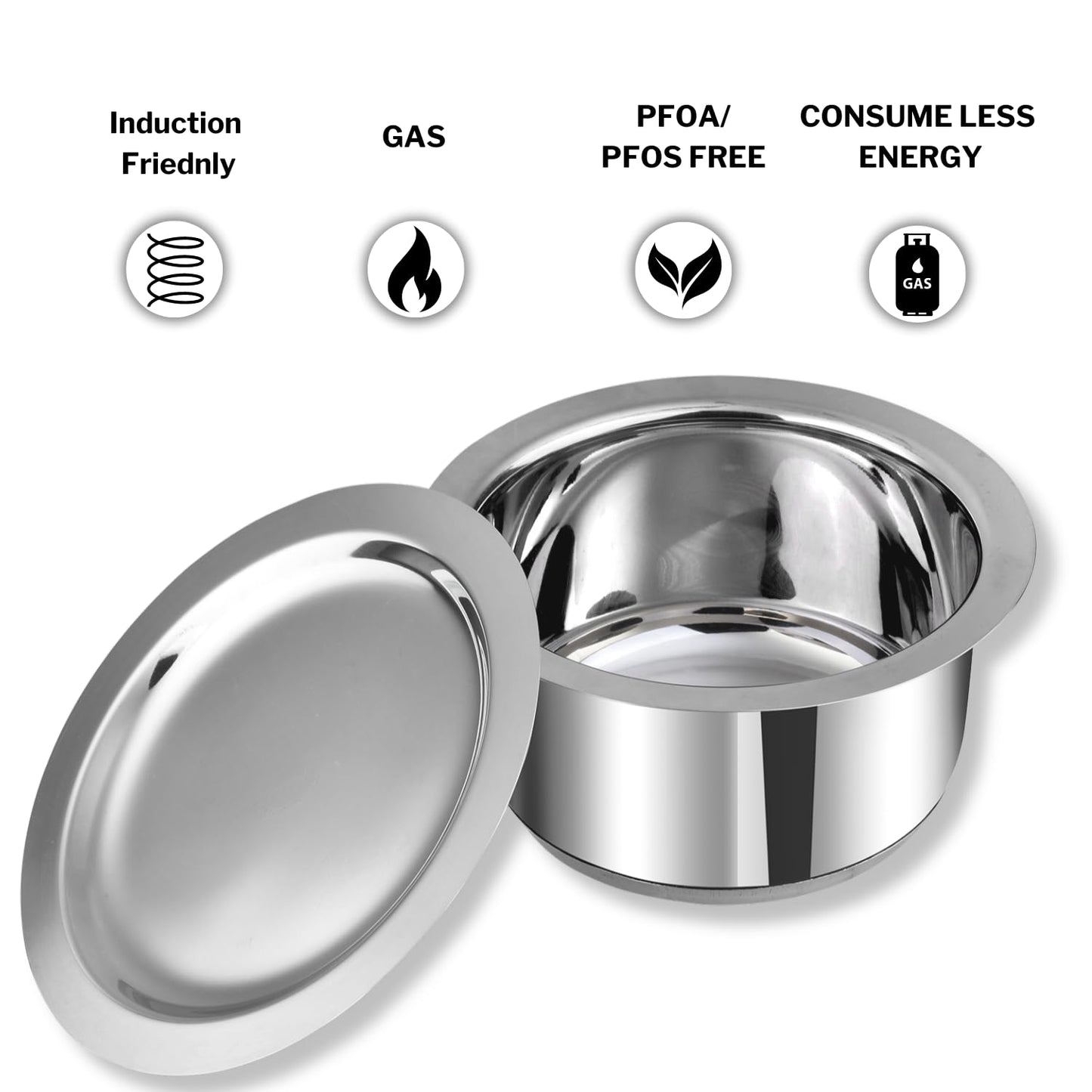 Vinod Stainless Steel 3 pc Tope Set with Capacity of 1.4 litres, 1.8 litres & 2.2 litres with Stainless Steel Lids (Gas Stove and Induction Friendly) - Silver, 24 Months Warranty