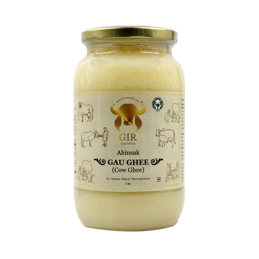 Gir Ahinsak Gau Ghee – Vedic, Ethical, Desi Pure Breed Gir Gaumata (A2), Bilona, Grass-Fed, non-GMO – Good for Health, 1 liter