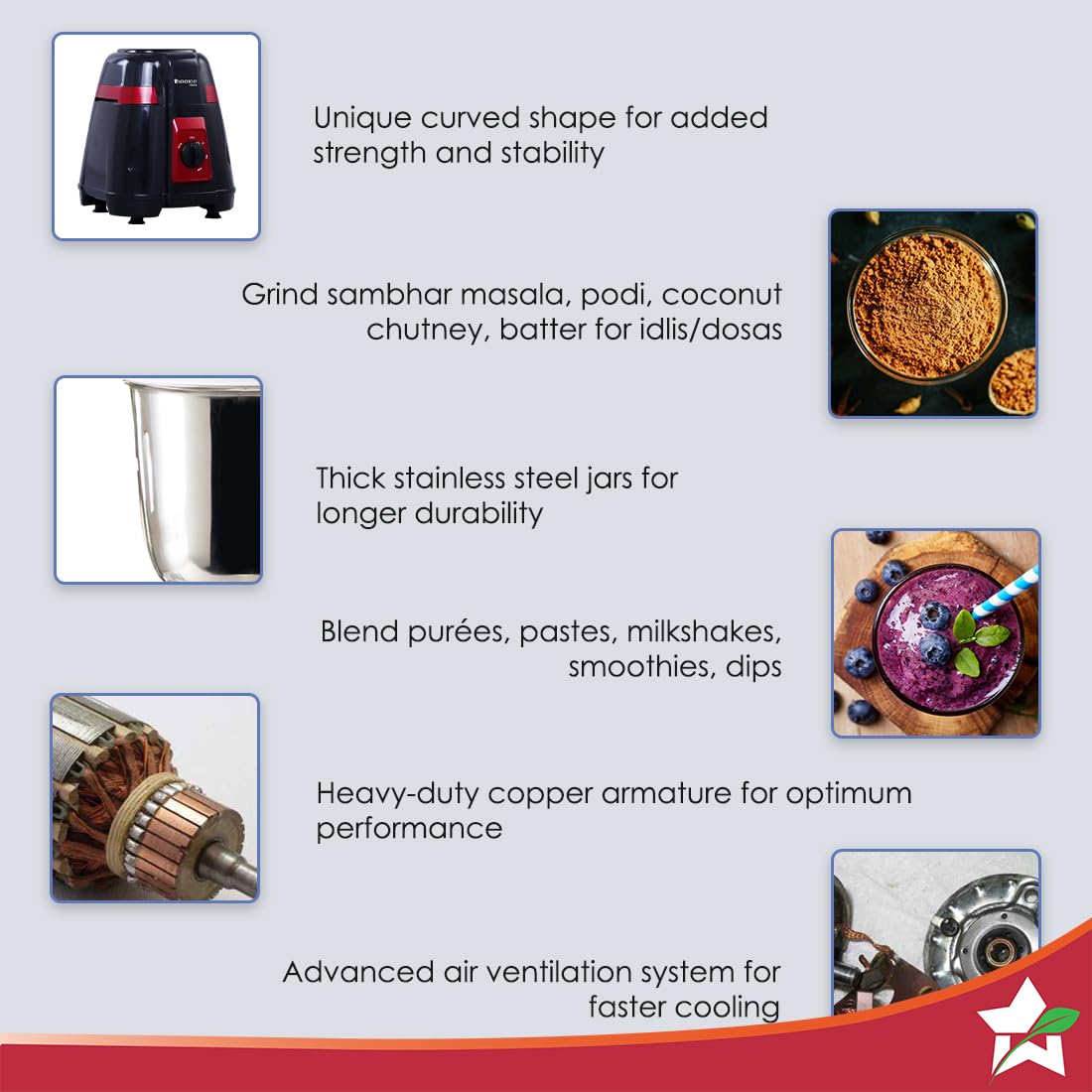 Wonderchef Platinum 750W Mixer Grinder | 4 Stainless Steel Jars with Fruit Filter Jar | Powerful 750W motor | 3-Speed & Pulse Function | Anti Skid Feets | 5 years warranty on motor | Black & Red