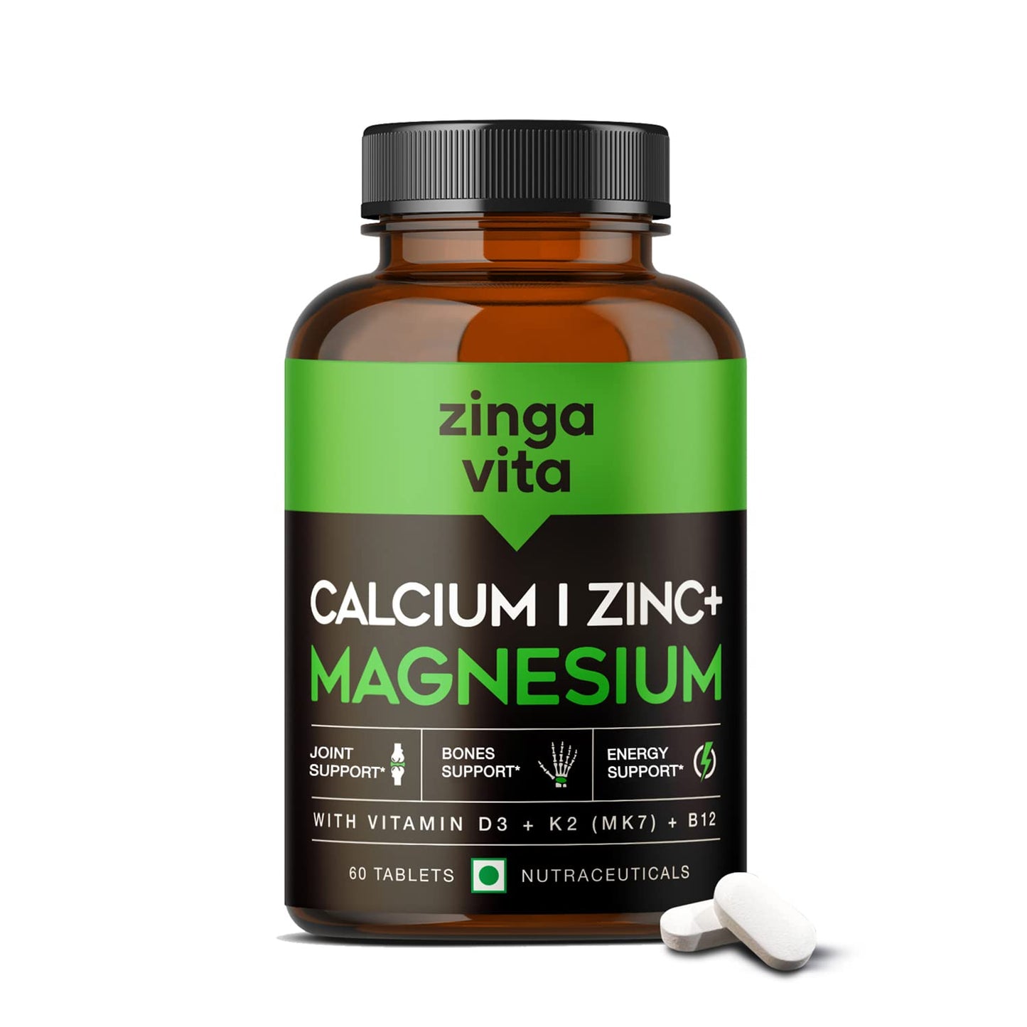 Zingavita Calcium Magnesium & Zinc Tablets with Vitamin D3, K2 & B12 | Calcium for Women & Men - 60 Calcium Tablets