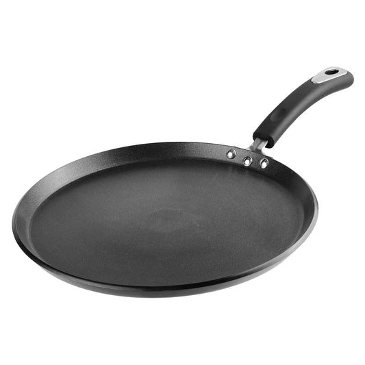 Vinod Hanos Non-Stick Dosa Tawa 30 cm Diameter, Hard Anodised Non-Stick Coating with Bakelite Riveted Handle - 5.25 mm Thickness, Black (Induction and Gas Stove Friendly)