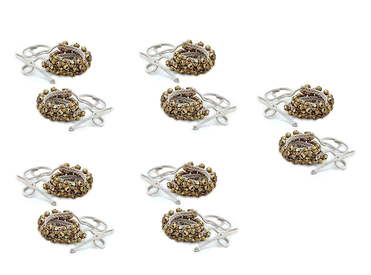 UAPAN Brass Ghungroo White cotton string Bells (1.6 CM, 25+25, pack of 5 Pair)