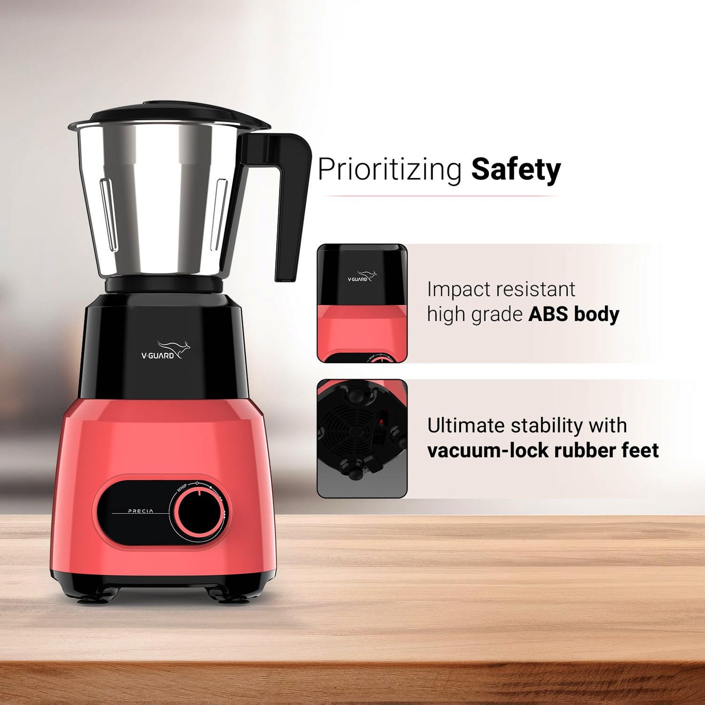 V-Guard Precia Mixer Grinder 500 Watt / 2 Year Motor Coverage by V-Guard / 3 Jar Mixie for Kitchen with Multifunctional SS Mixer Jars (Chutney, Dry, & Wet), Precision Stainless Steel Blades