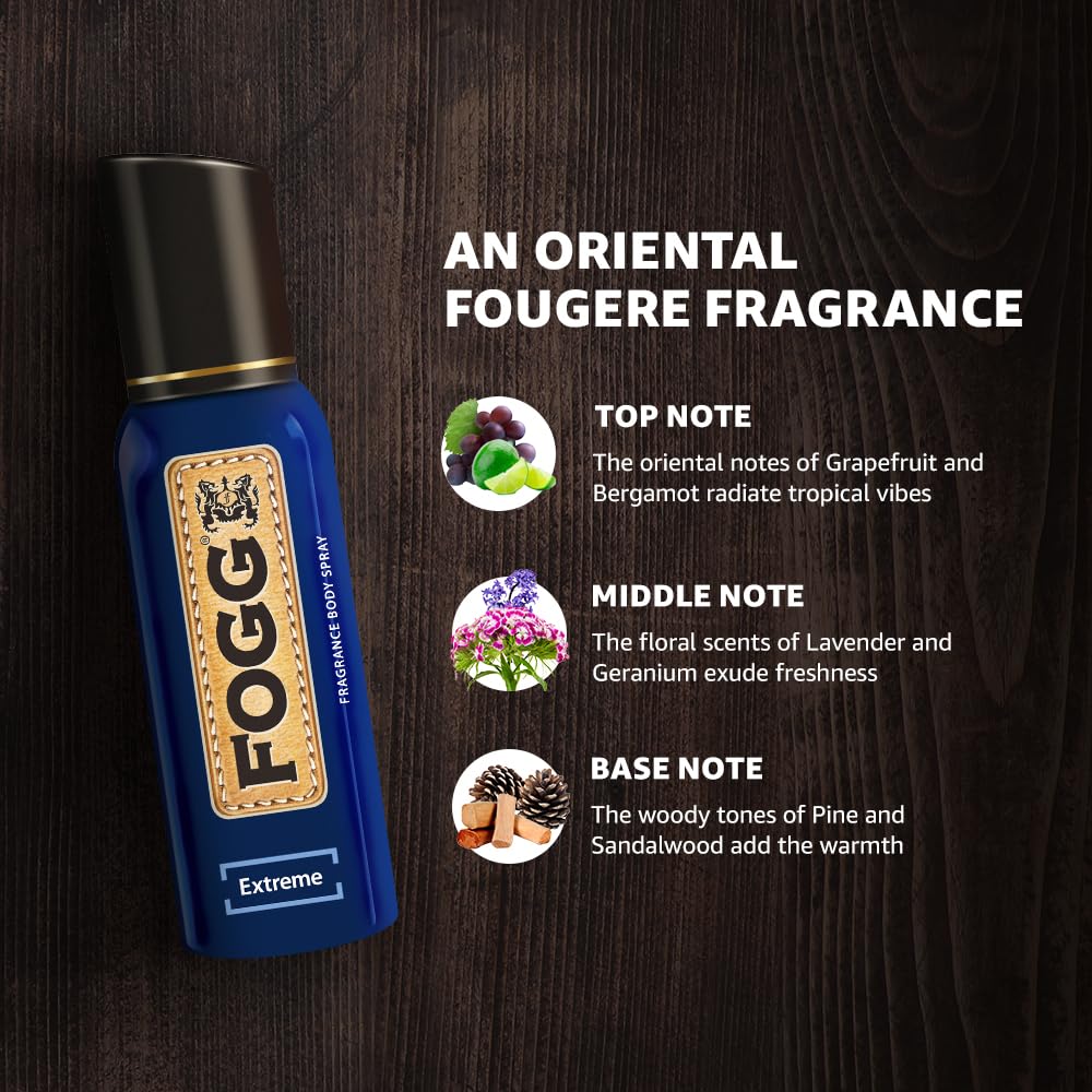 4x Fogg Fantastic Extreme No Gas Deodorant for Men, Long Lasting Perfume Body Spray, 150 ml each - Pack of 4