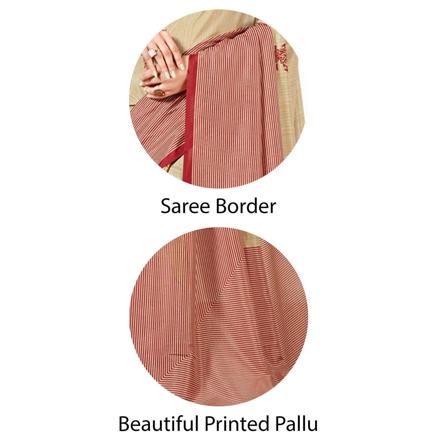 Vimla Women's Beige Malgudi Art Silk Uniform Printed Saree with Blouse (5899_Free Size, Beige)