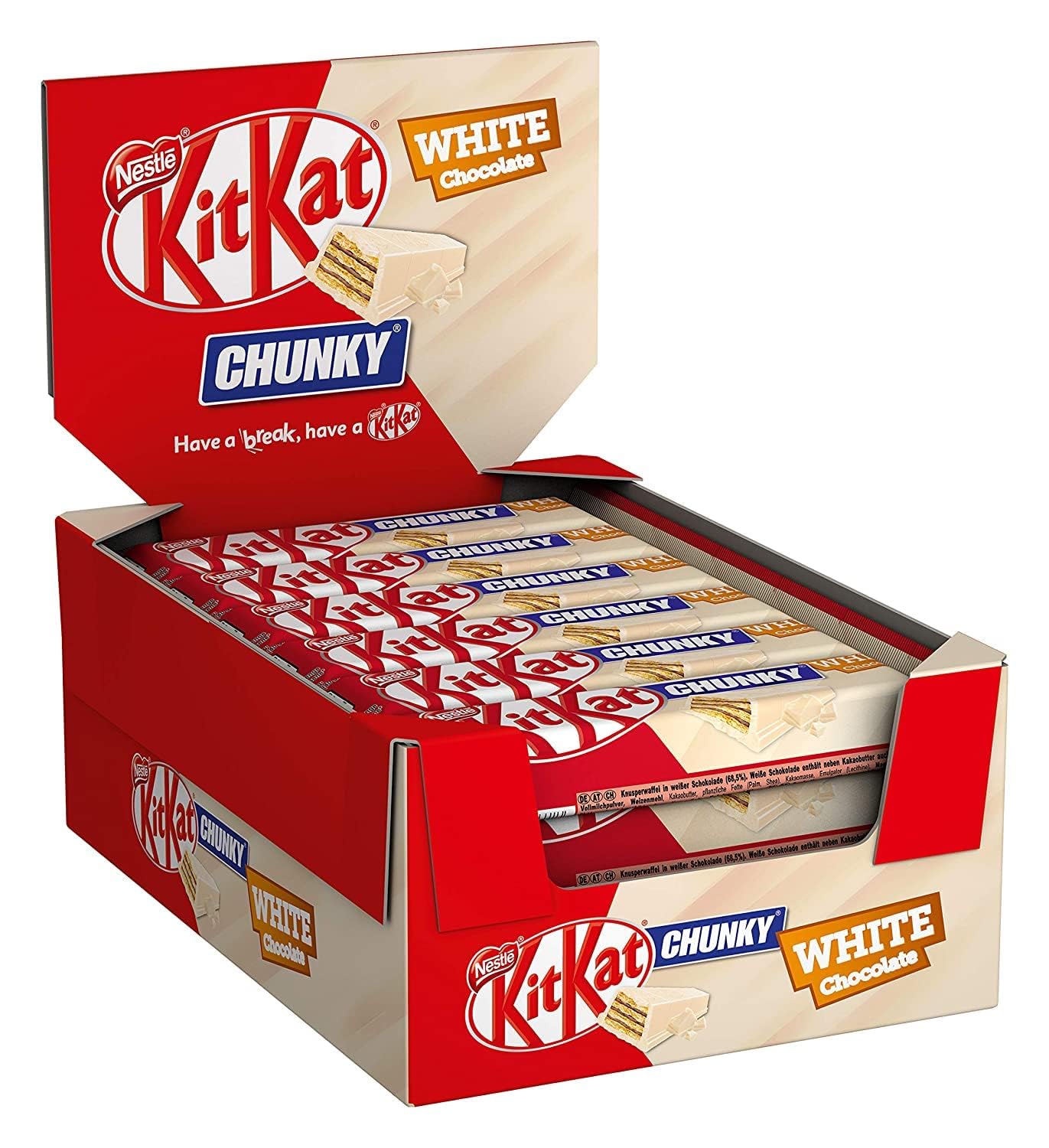 24x Nestle KitKat Chunky White Chocolate With Crispy Wafer Fingers With Layer of Smooth White Chocolate 40g X 24 Pieces Box