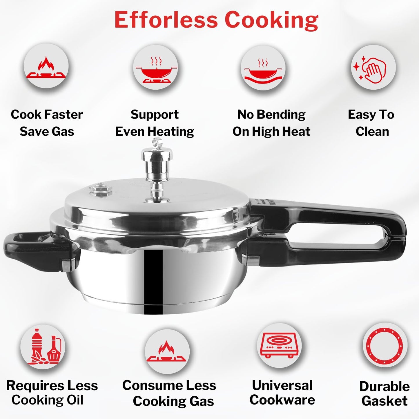 Vinod Stainless Steel Pressure Cooker 2 Litres | Also use as Deep Fry pan | Sandwich Bottom | Induction and Gas Stove Friendly | 2 Years Warranty | ISI and CE certified | Silver