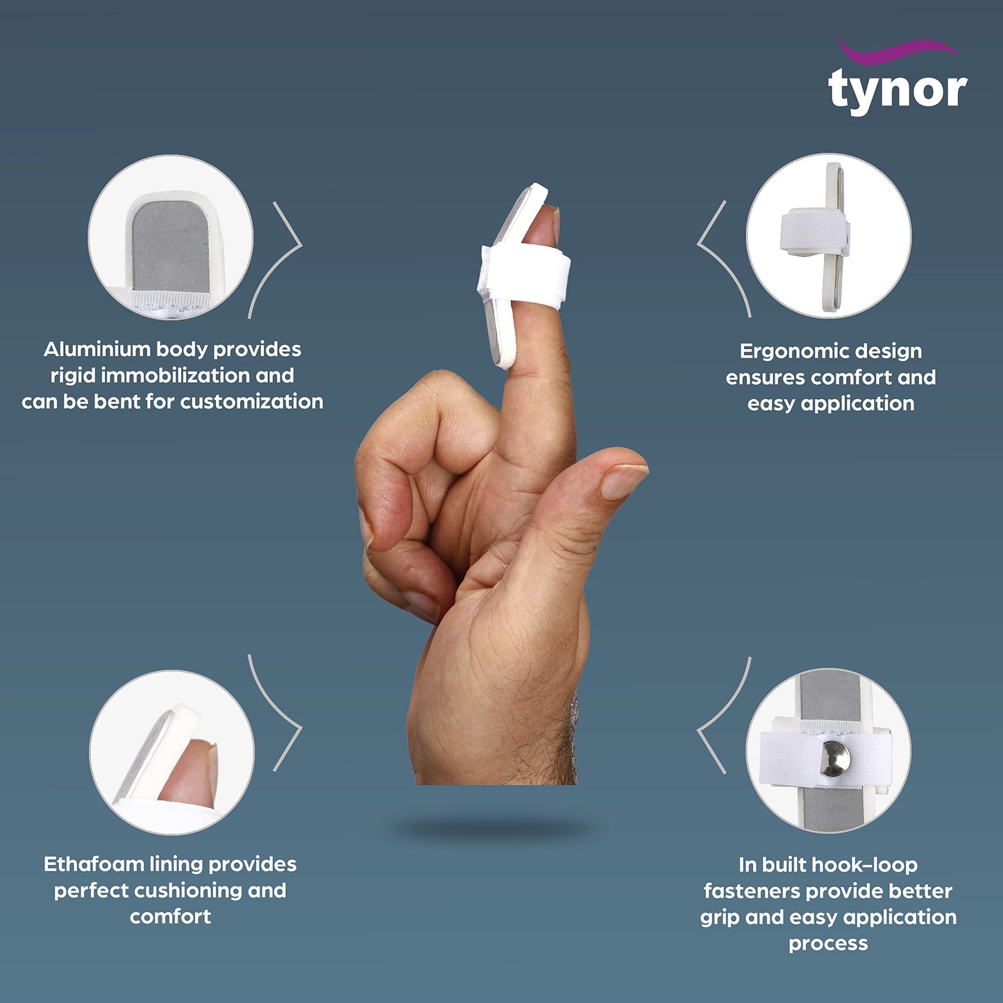 Tynor Mallet Finger Splint, with Comfortable Protective Support for Finger Injuries | Fractures, Sprains & Recovery, Lightweight Finger Splint for Men & Women | Universal Size (Silver, 1 Unit)