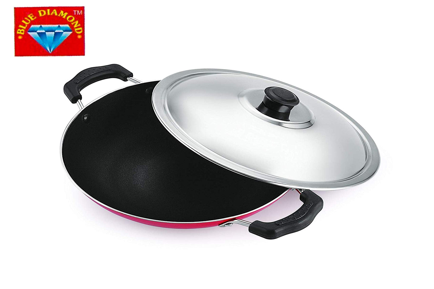 Xtend Diamond Appachetty Non-Stick Aluminium Appachatti with Stainless Steel lid, 2.6mm, Red/Black, 23cm, Gas Compatible
