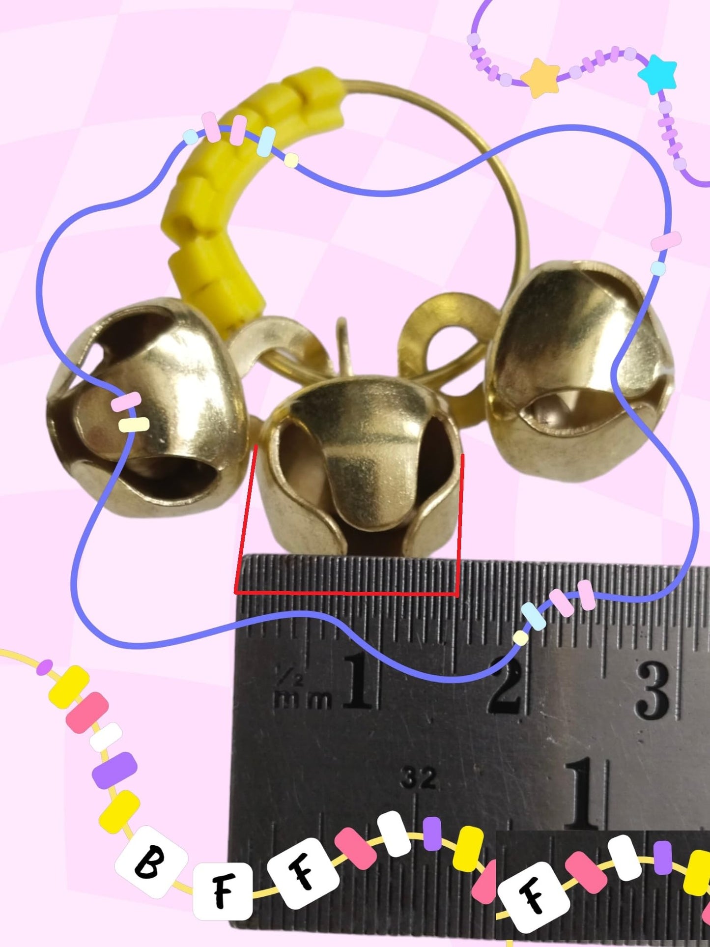 (Big Size, High Sound) Classy Looks Ghungroo Bells Finger Clapping Ring Yellow Kadi (Non Brass) Home Temple Pooja Aarti Bhajan Ganapati Ganesh Navratri Festivals Musical Gifting Goddess Chiming (2)